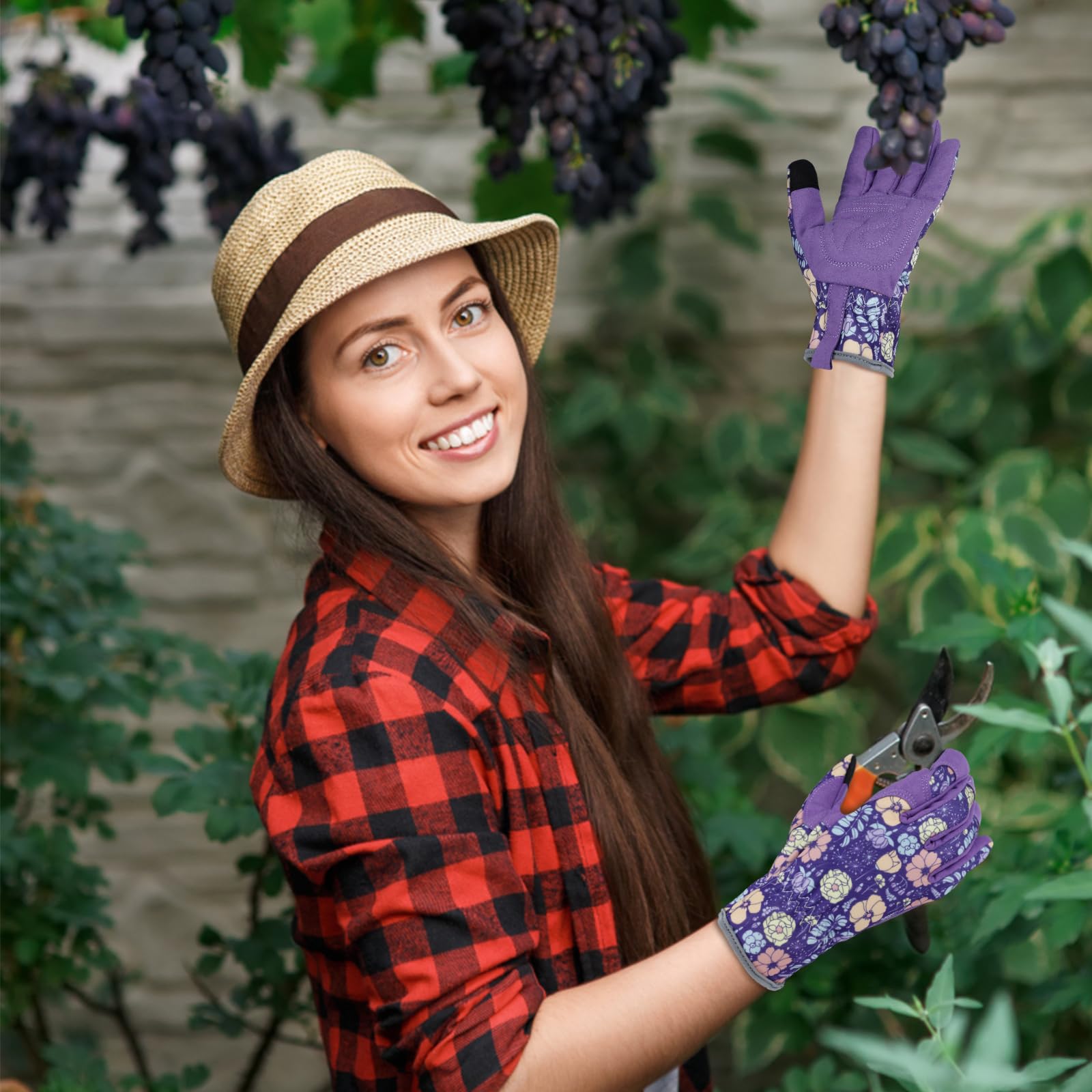 Guantes de jardinería de cuero para mujer guantes de jardín a prueba de espinas regalo para el día de la madre diseño pantalla táctil guantes de trabajo resistentes para plantar, cavar, podar
