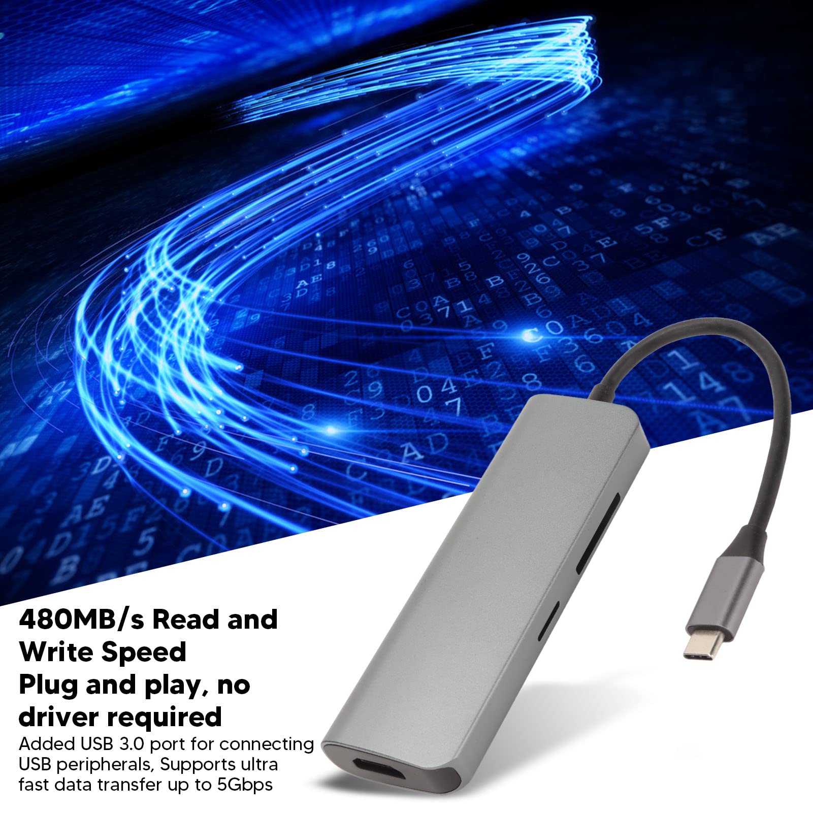 Hub USB C 8 in 1, Risoluzione 4K, Ricarica Pass Through ad Alta Velocità da 100 W, Trasferimento Dati a 5 GBps, Velocità di Lettura/Scrittura di 480 MB/S per Il Collegamento di Periferiche USB