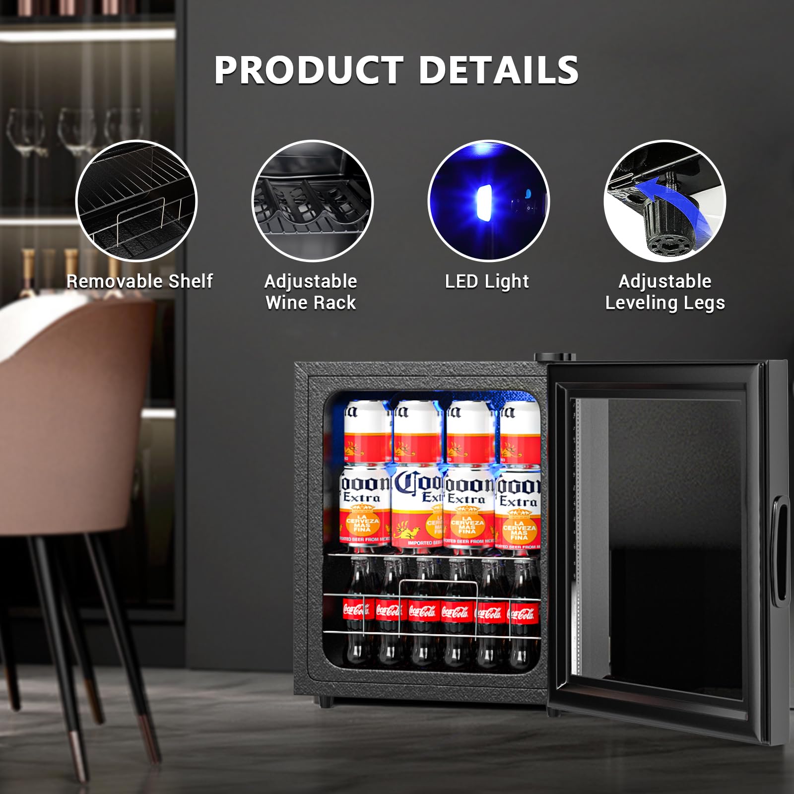 Kazigak Beverage Refrigerator And Cooler 1.76 Cu Ft With Glass Door, Adjustable Temperature Control For Soda, Beer, And Wine Mini Fridge For Home, Office, Dorm And More Black on Fridge.com - View 3