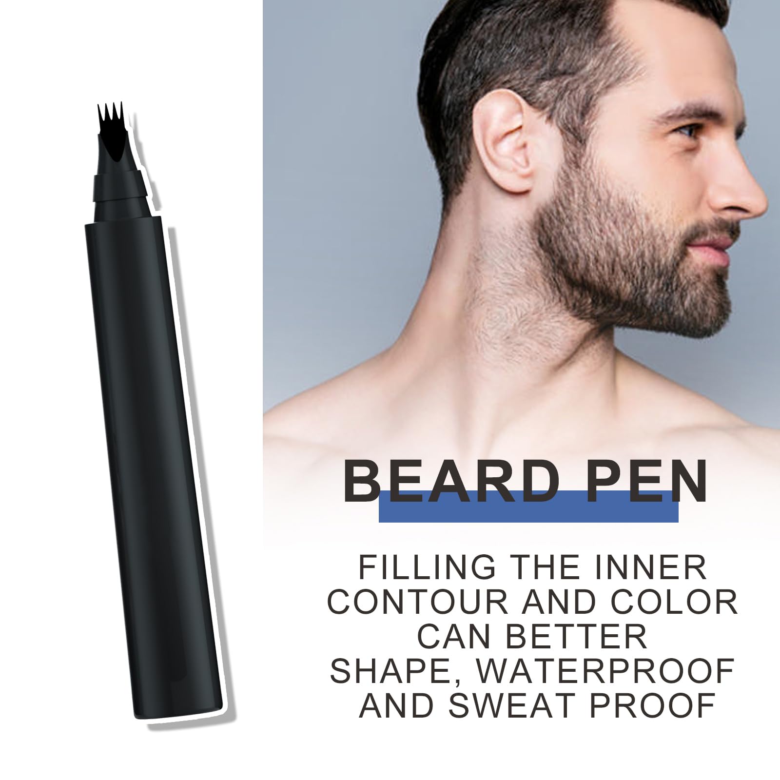 Set di penne stilografiche per barba, set di penne stilografiche per barba, matita, facile da riempire e definire la barba con penna per addensare la barba, kit per baffi e sopracciglia