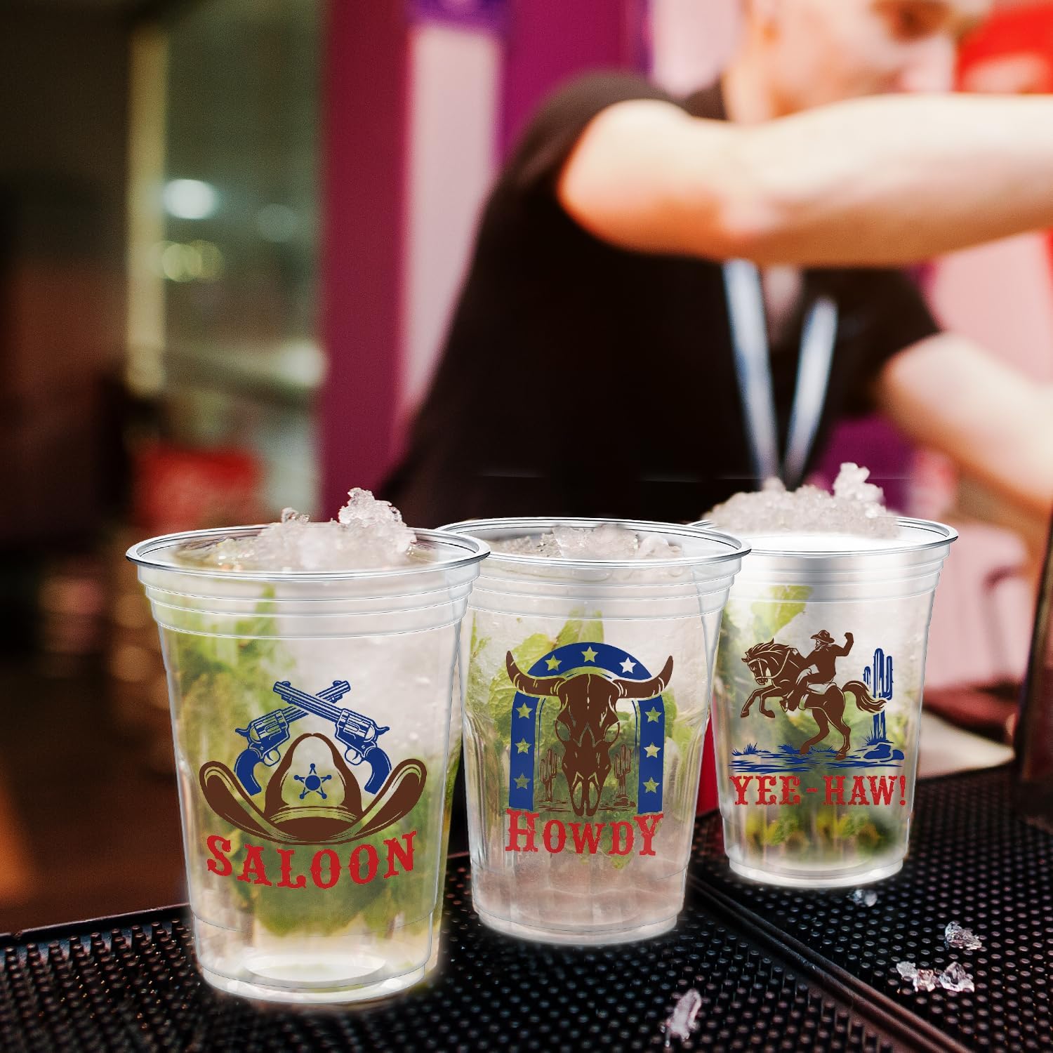 M AMFEOV 60 Pcs Cowboy Party Decorations Plastic Cup, 16 oz Cowboy Cups, Western Party Decorations Disposable Beer Cups for Western Rodeo Themed party - Image 5