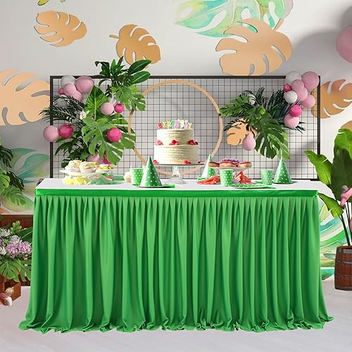 Miniatura 7 de Leegleri Falda de mesa plisada de poliéster verde de 6 pies para mesa rectangular, mantel tutú con volantes para baby shower, boda, fiesta de