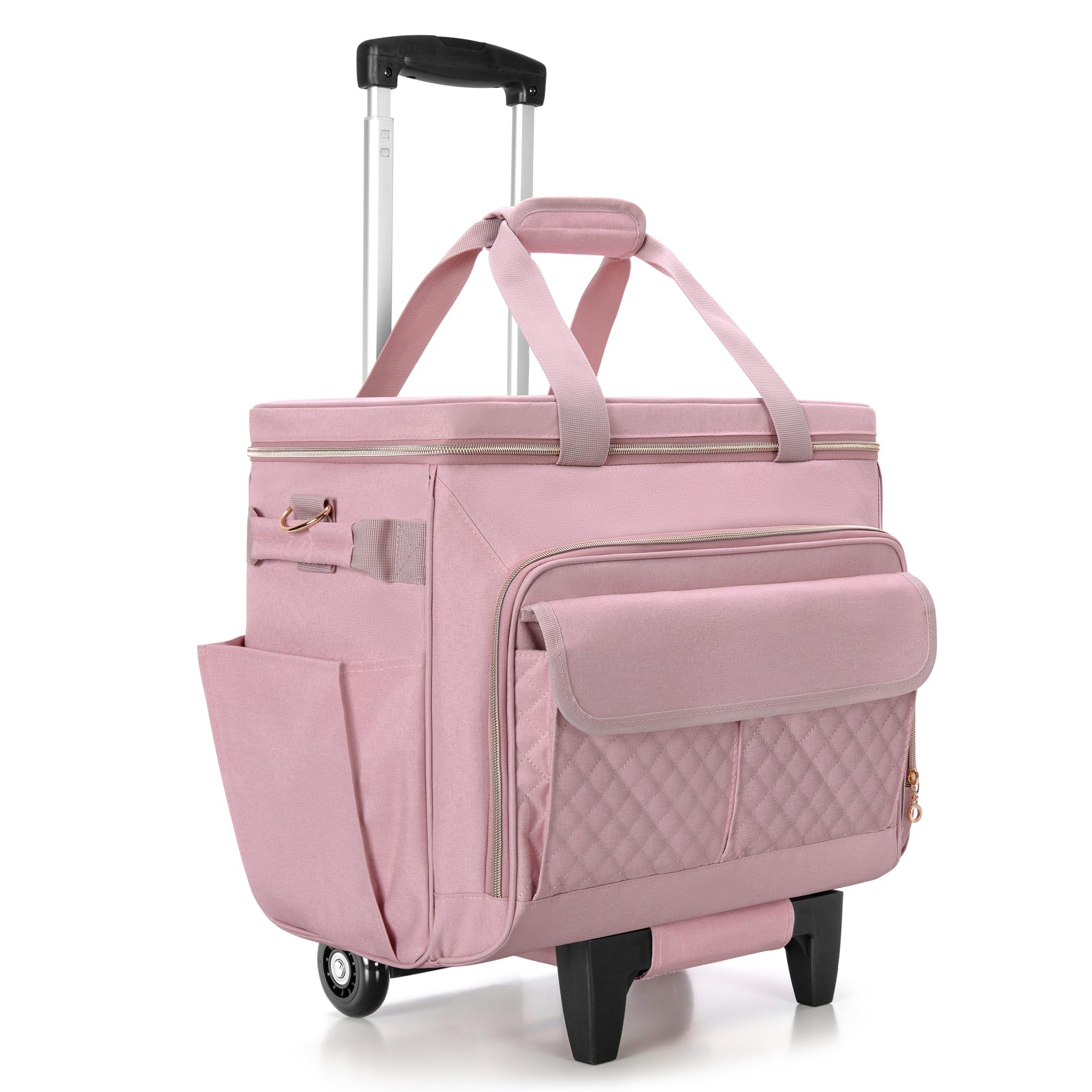 Luxja Bolsa de Profesora con Ruedas con Compartimento para Computadora Portátil y Plataforma Rodante Desmontable, Bolso para Maestra con Área de Archivo de Acordeón (Solo Bolsa), Rosa