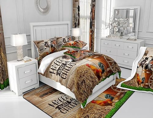 Miniatura 6 de Manfei Juego de funda de edredón de granja tamaño matrimonial, funda de edredón con 2 fundas de almohada, juego de ropa de cama vintage de madera de