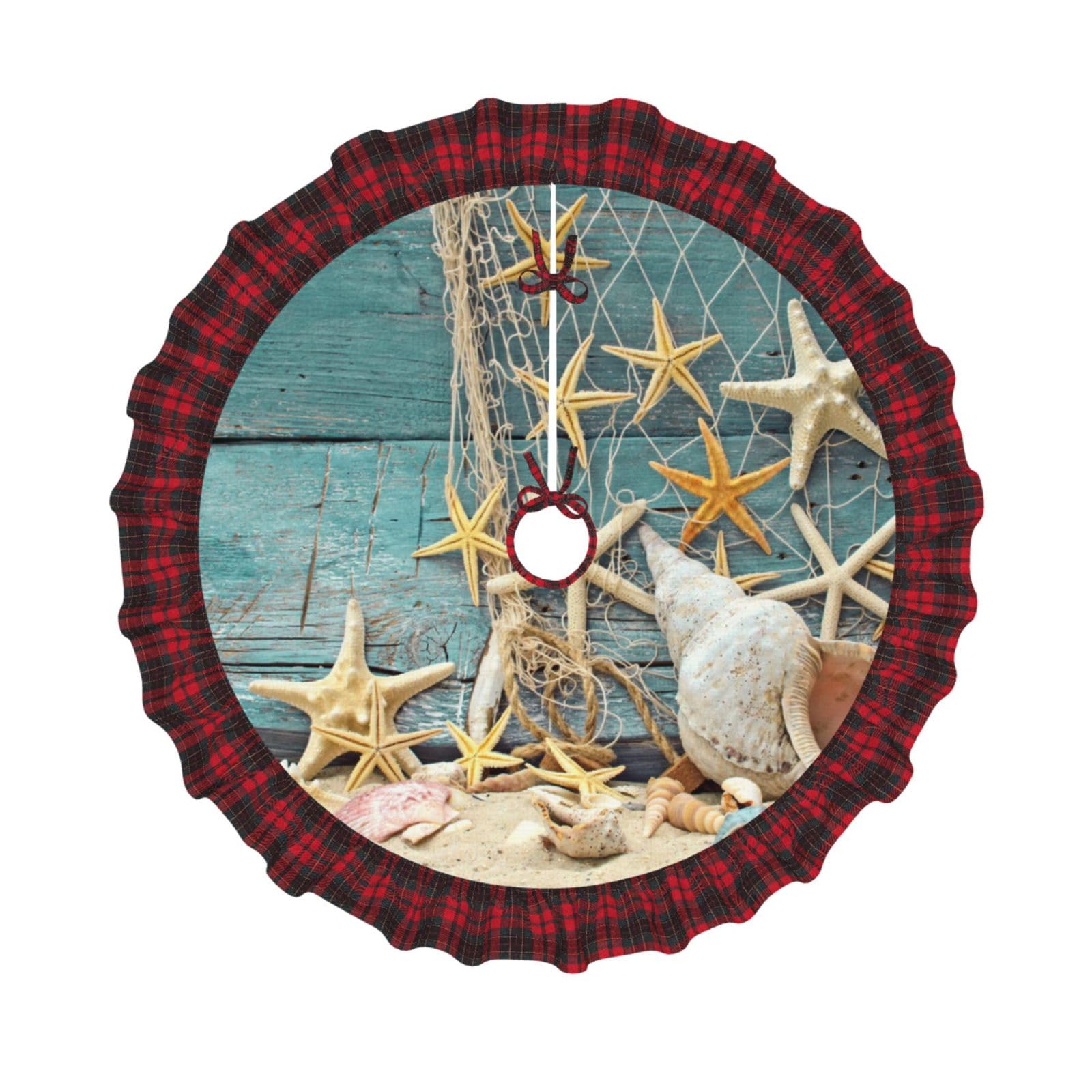 Tapis de sapin de Noël d'Halloween avec étoiles et coquillages pour décorations rustiques