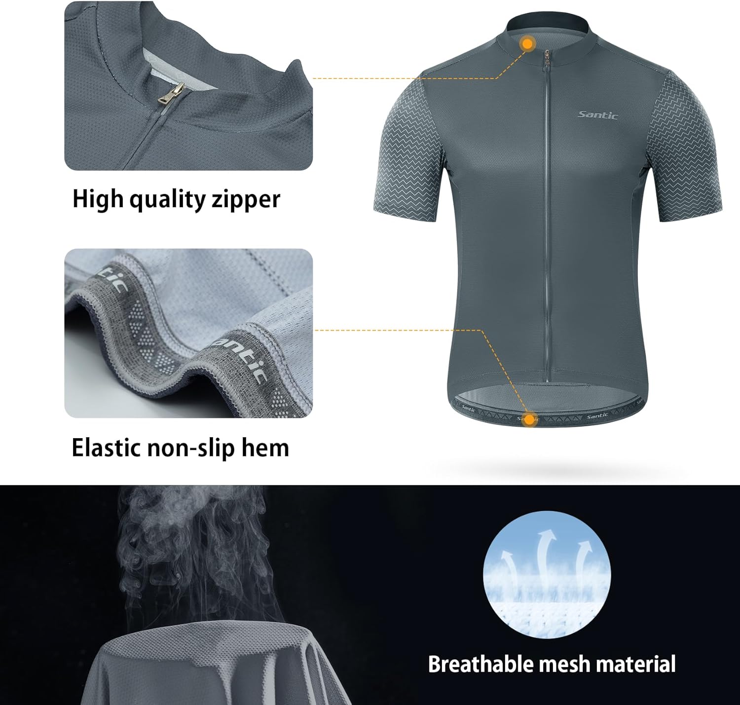 Santic Men's Cycling Jersey Short Sleeve Tops Pro Road Bike Shirt Full Zipper UPF 50+ MTB Jersey with Pockets - Image 5