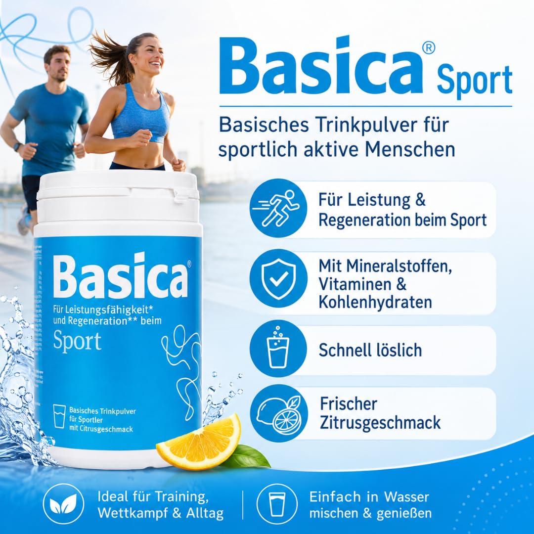 Basica Sport 660 g | Basisches Trinkpulver | mit Pharma Perle Duschgel (2x) | Basisches, schnell lösliches Sportgetränkepulver mit Kohlenhydraten, Elektrolyten, Mineralstoffen und Vitaminen