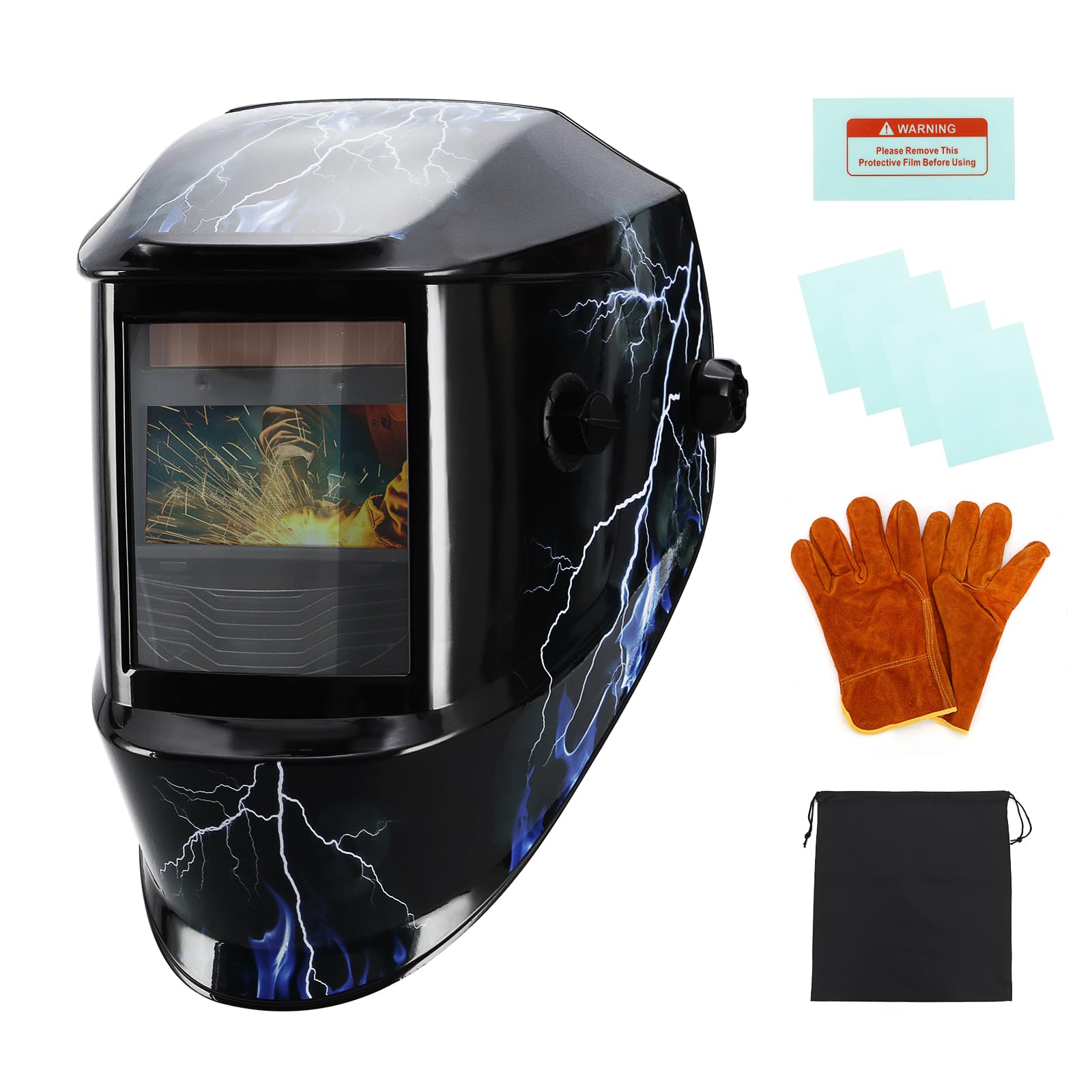Pantalla amplia de visión grande de 3.94 x 1.93 pulgadas, funciona con pilas solares, 4/9-13 para TIG MIG ARC Cool Welder Mask Hood Helmet