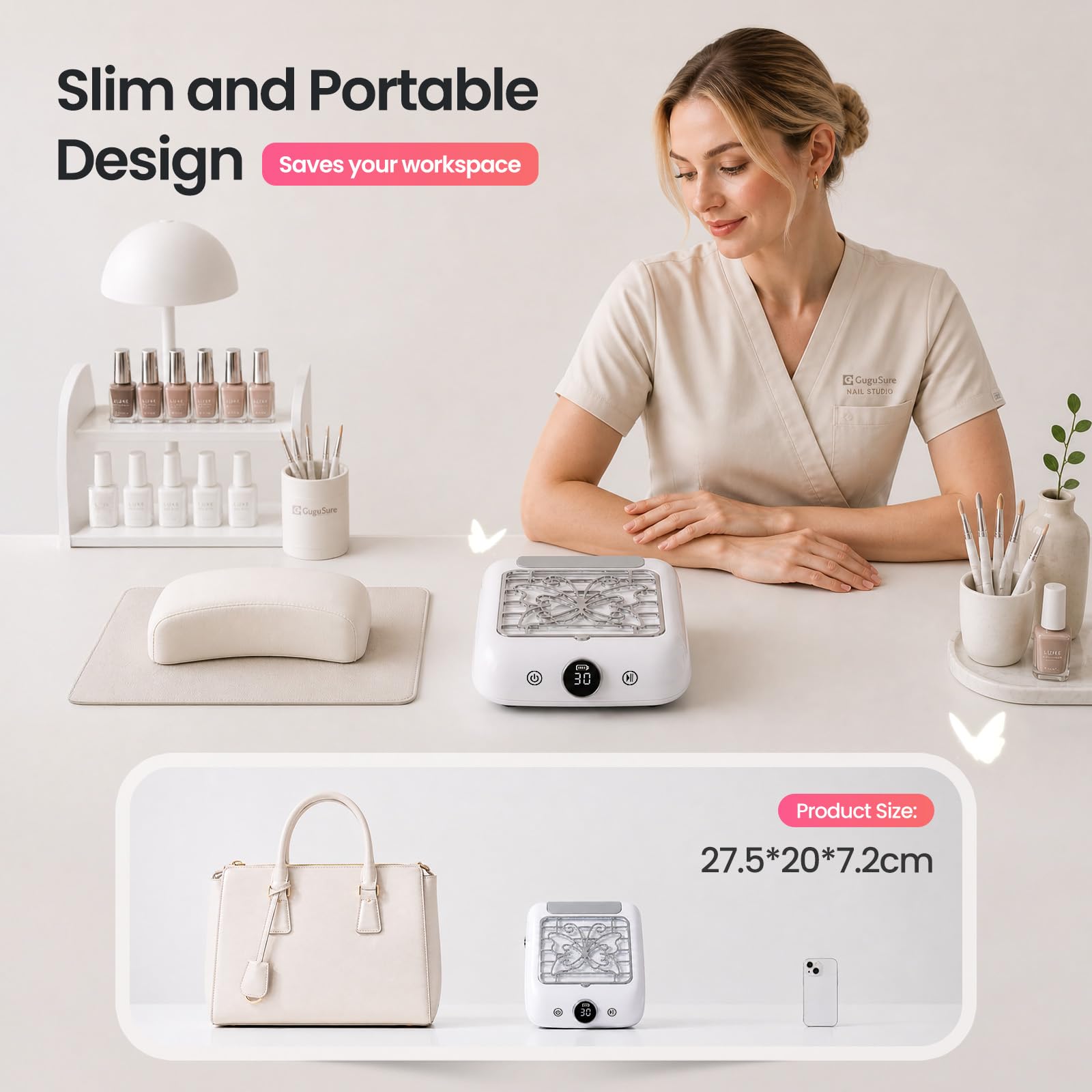 Gugusure Cordless Nail Dust Collector - Powerful & Quiet -7