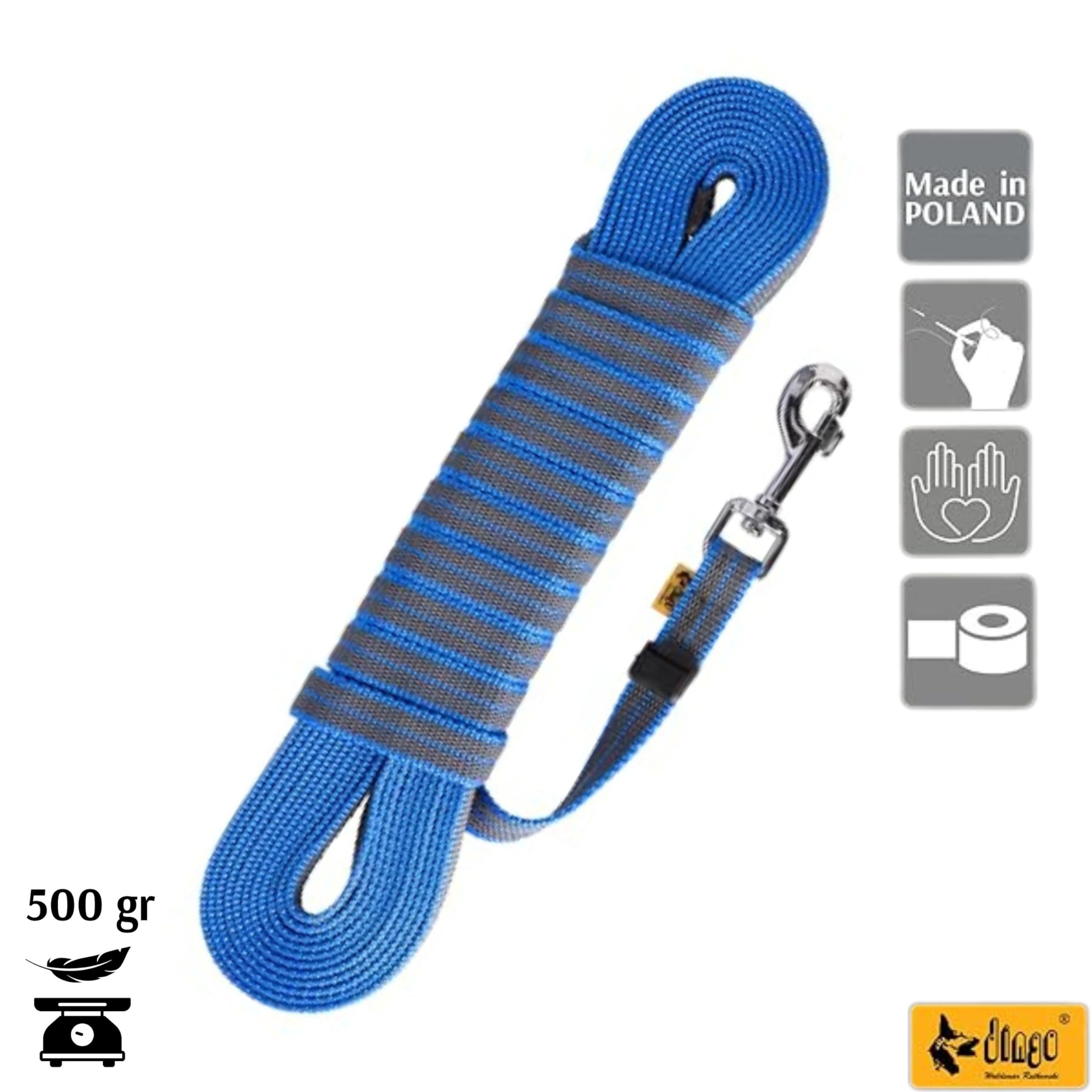 Dingo 12608 - Guinzaglio gommato senza passante, leggero e morbido, 2,0 cm x 10 m, colore: Blu