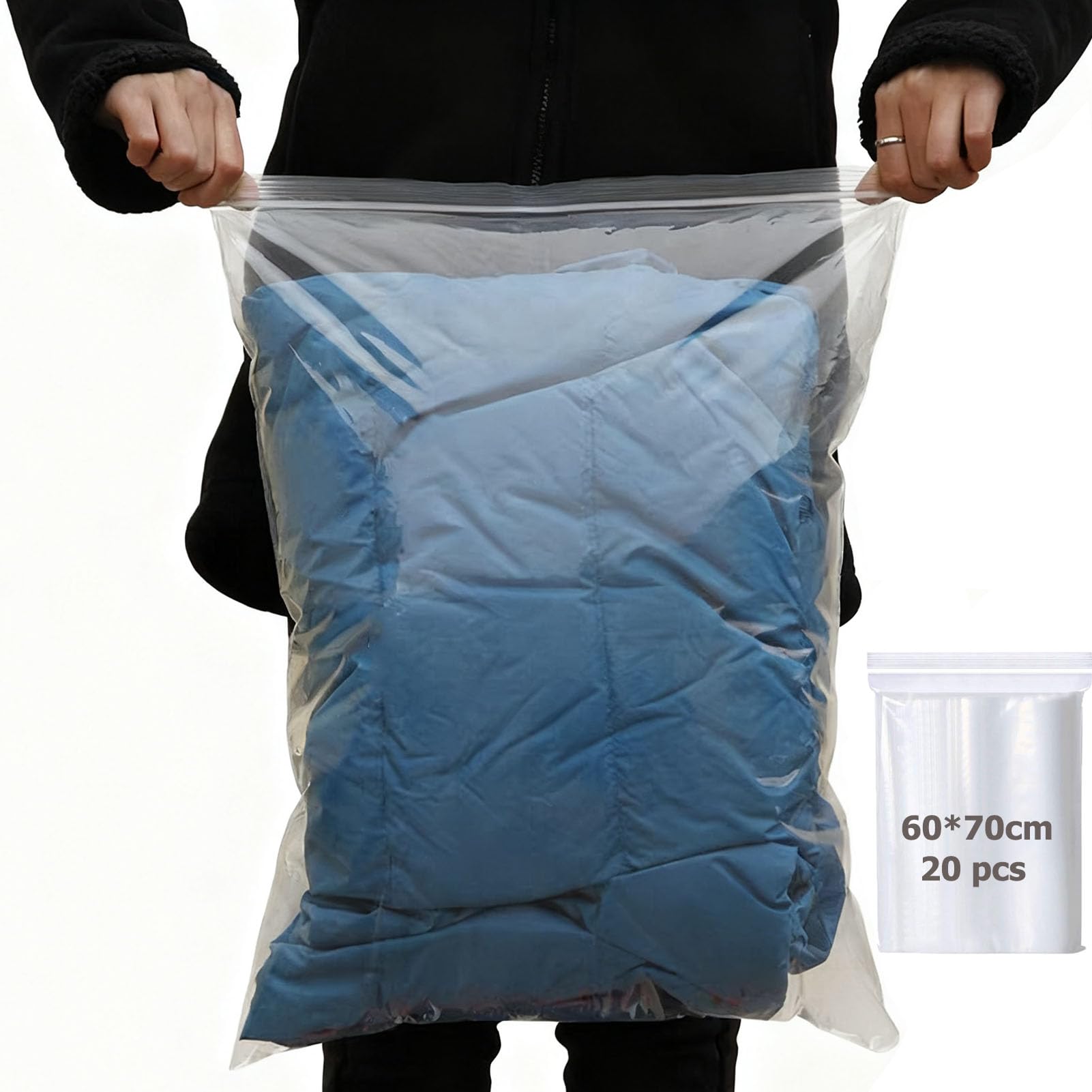 GAYSHI 20 Pcs Reusable Ziplock Bags for Clothes, 60X70 CM Clear Plastic Bags, Waterproof, for Organize Wardrobes, Pack Suitcases, Clothing Storage, Nonporous