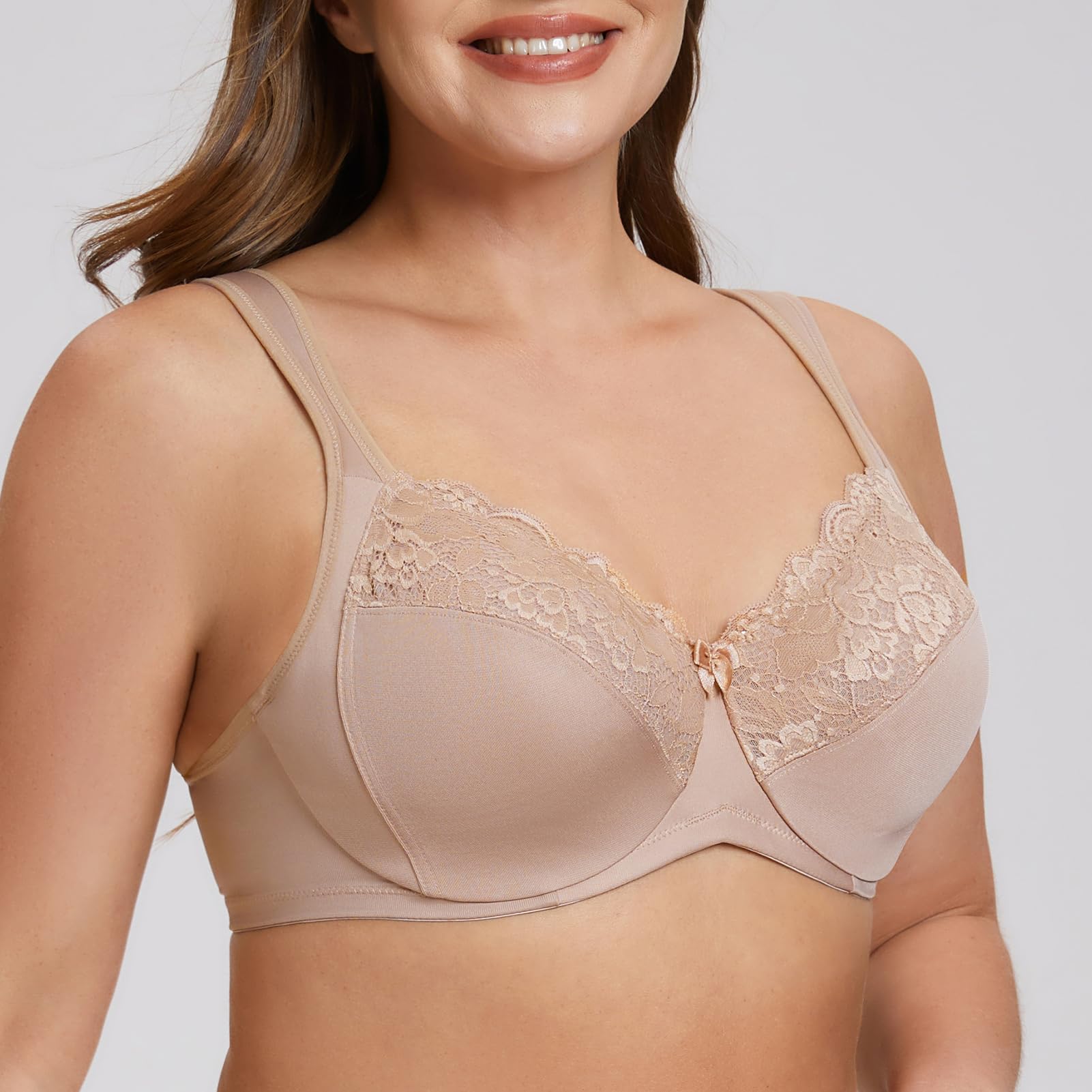 MELENECA Damski biustonosz Minimizer Full Cover Plus Size Fiszbiny Koronkowe