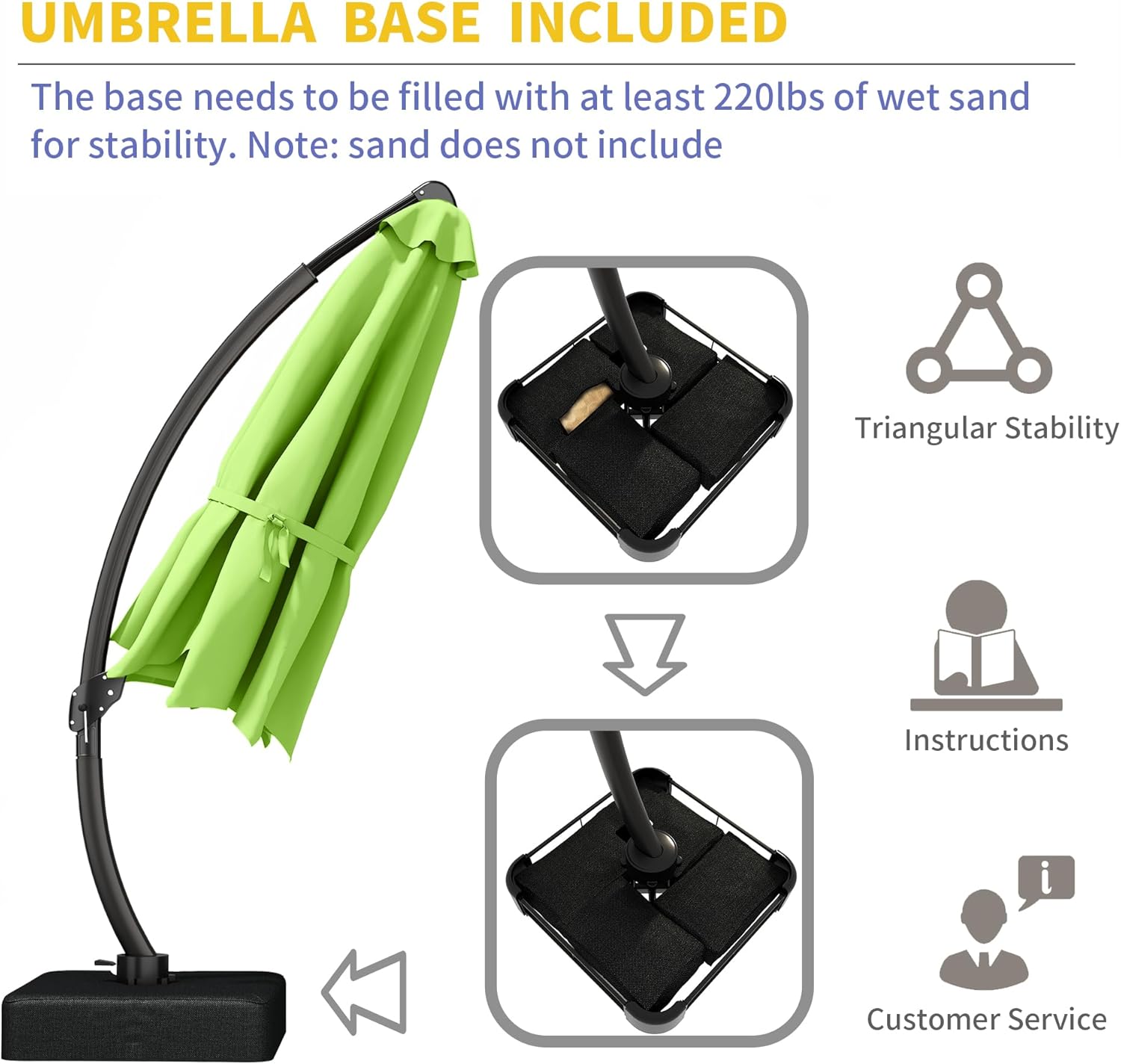 Kingdura 11ft Offset Cantilever Patio Umbrella with Base Included, Large Round Aluminum Outdoor Umbrella, 360° Rotation & Infinite Tilt, Heavy Duty Frame for Deck Pool Backyard, Apple Green - Image 6