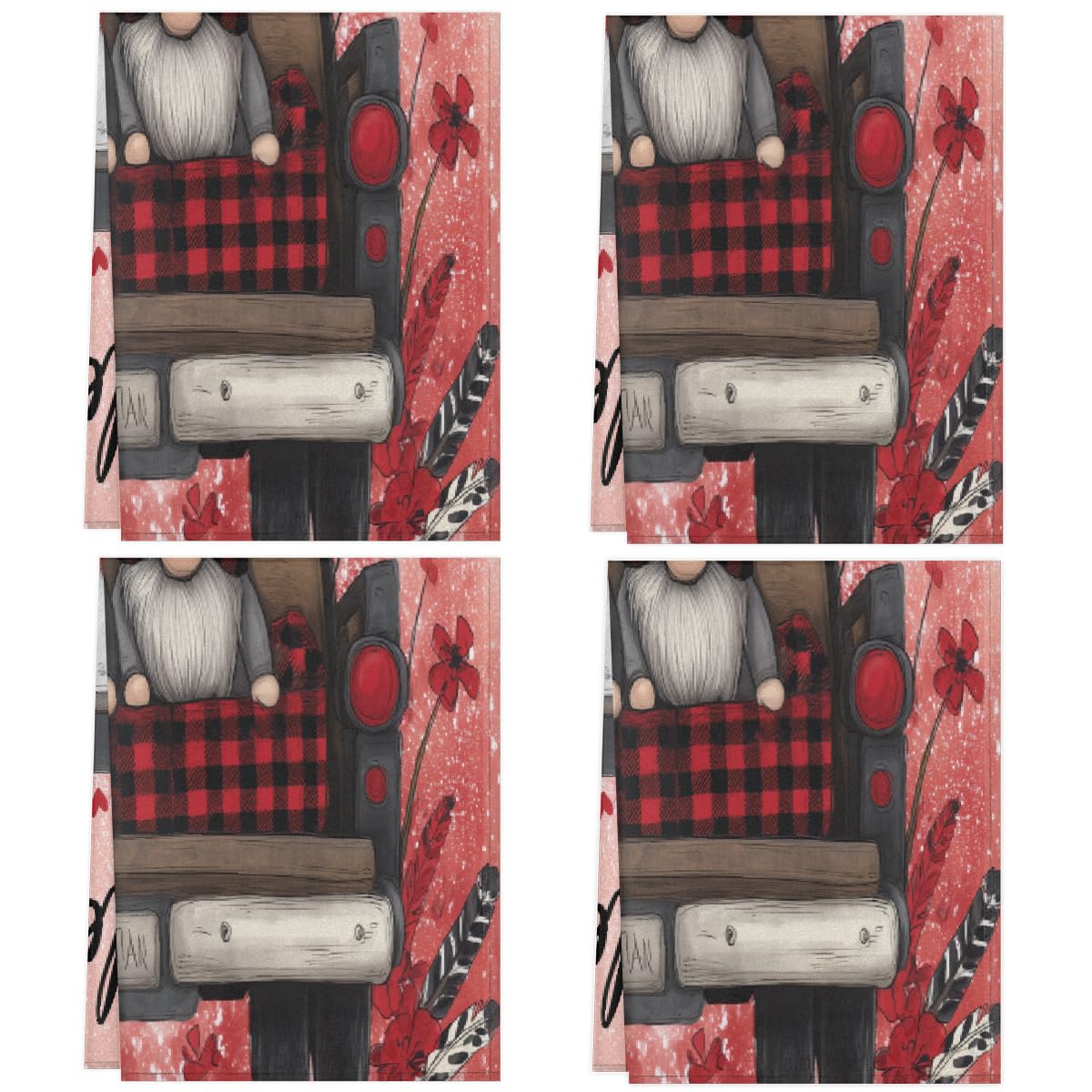 Torchon microfibre absorbant 45x72 cm - Lot de 4 essuie-mains de cuisine à motif nains