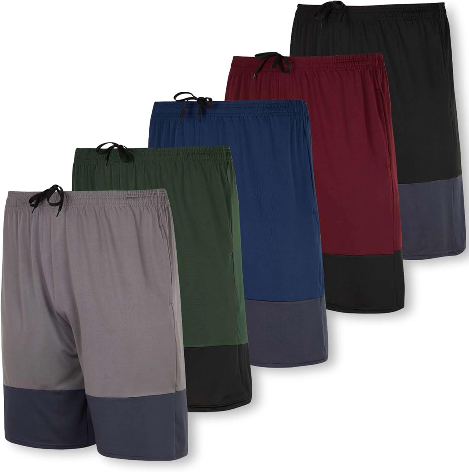 5 Pack Men’s Active Quick Dry Fit Shorts – Athletic Running Gym Workout Casual Shorts with Pockets Bulk