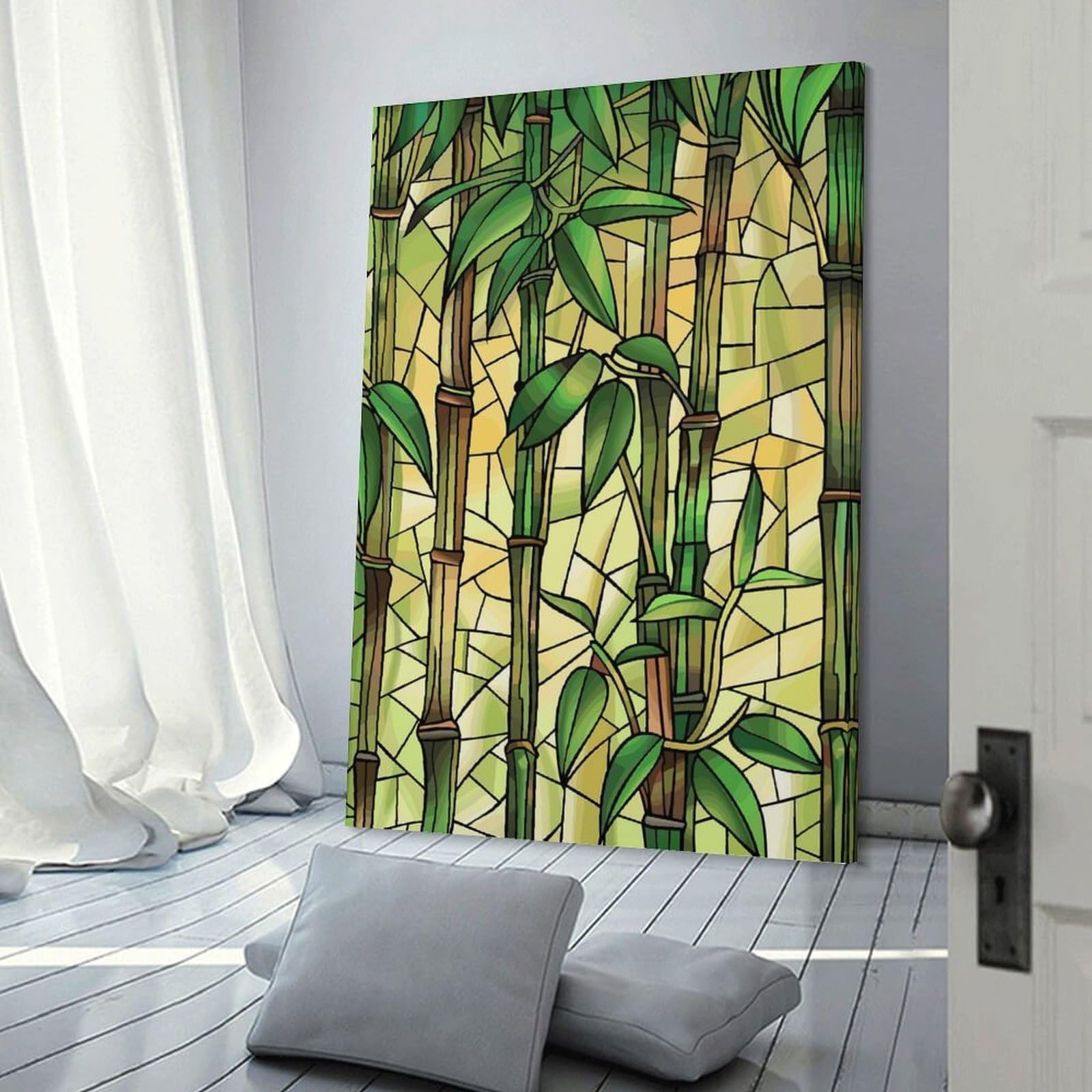 Junmoney Frame-Style-5-1 Stained Glass Bamboo Forest Hanging Wall Art, 20X30inch(50X75cm), For Gallery Wall Decor And Room Displays, Home Wall Art For Statement Displays