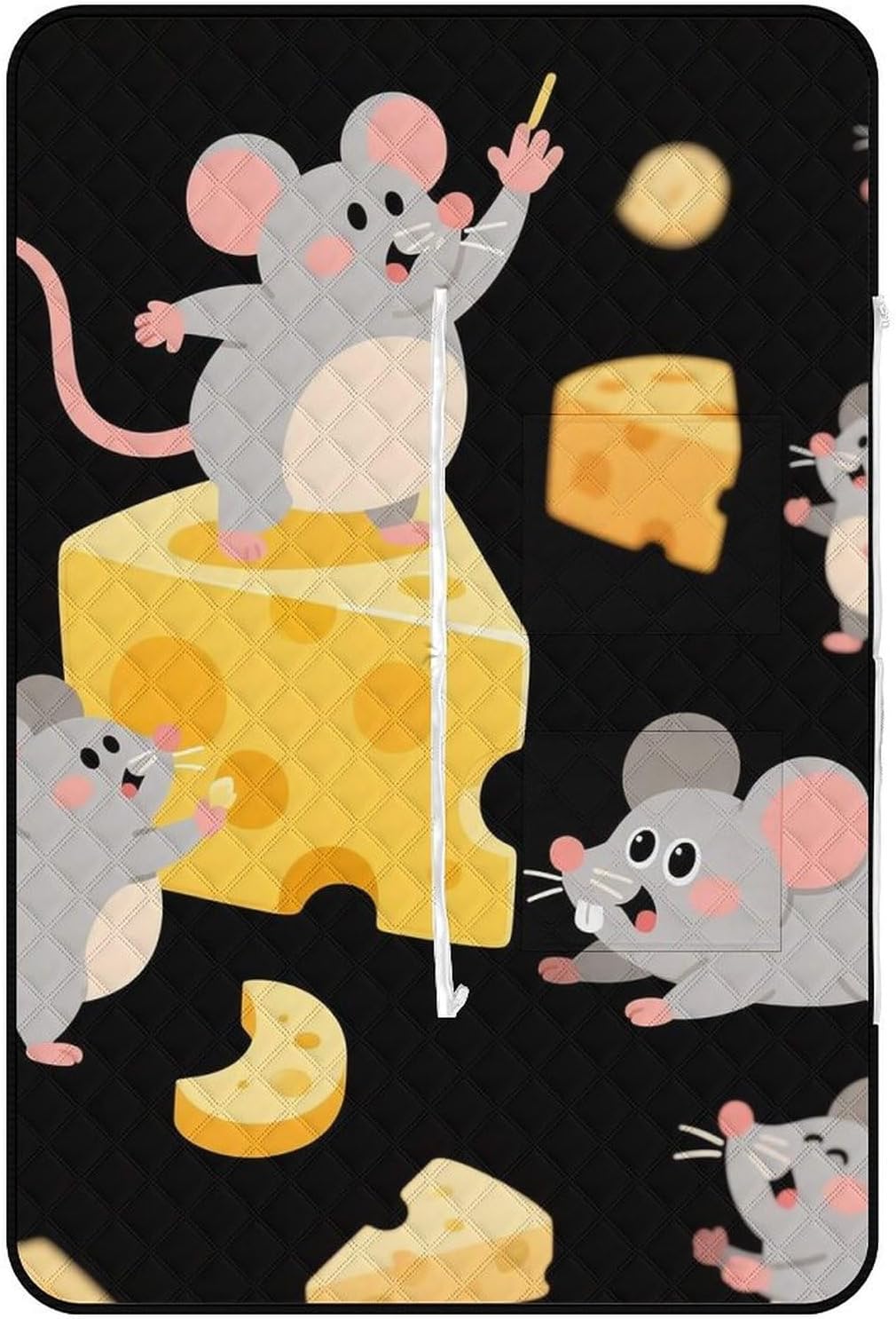 Cute Mouse Cheese Picnic Blanket 150x100cm, Foldable 2-in-1 Picnic Mat and Tote Bag Portable Waterproof Beach Mat Sandproof Outdoor Blanket for Park, Hiking, Beach, Camping, Travel