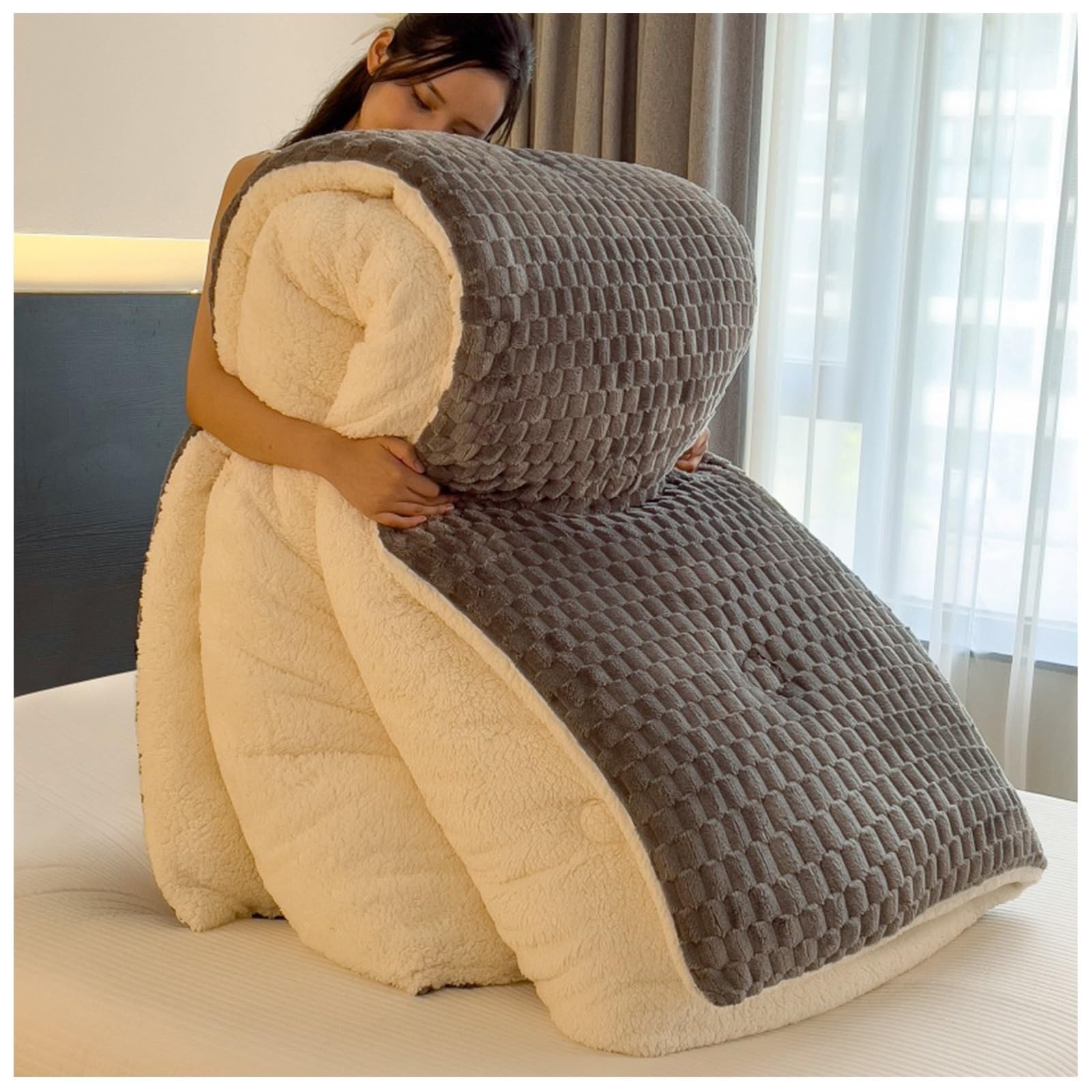 Winter Cotton Duvet, Luxury Fluffy Cashmere Quilt Thick Duvet，Double-Sided Lamb Cashmere Blanket(Color5,200x230cm(3.5KG))