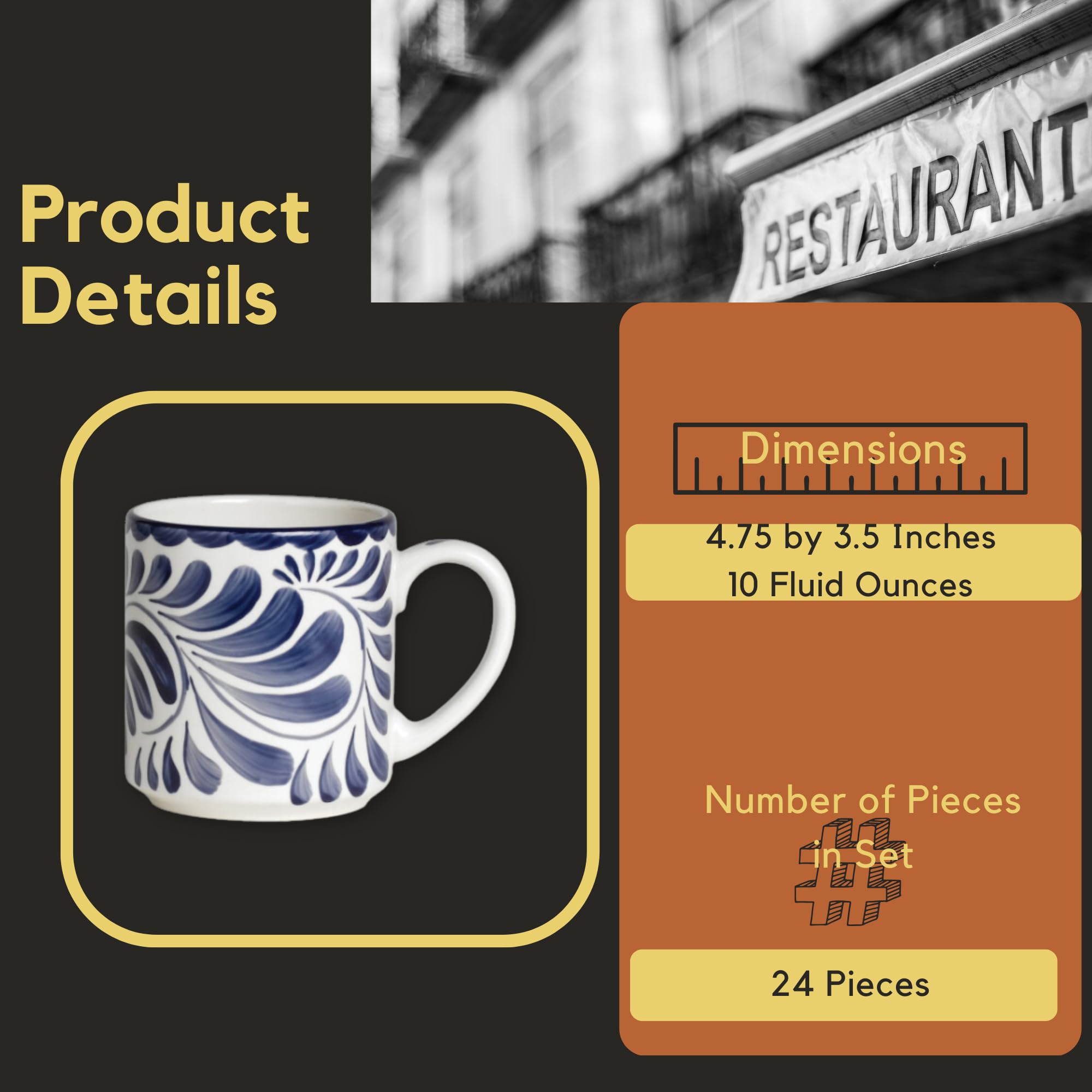 Anfora Acapulco Coffee Mug, Puebla Blue Hand Painted Mexican Vitrified  China, Commercial Restaurant Hospitality Industry Dinnerware, Tea Cup with  Handle, 4.7 by 3.5", 10 oz, Set of 24 : Amazon.com.au: Kitchen & Dining