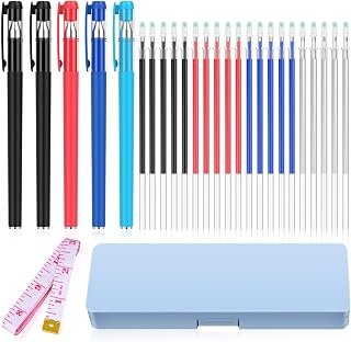 fabric markers for sewing, heat erasable pens for fabric sewing and quilting, 5 pens + 20 refills, embroidery fabric pen, disappearing ink pen for fabric, tailors marking, sewing supplies.