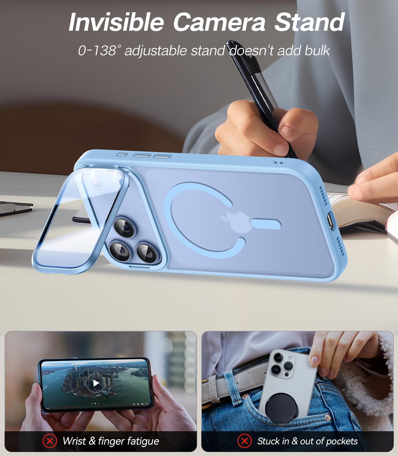 VOFATA [Protezione completa della fotocamera aggiornata] Custodia per iPhone 17 Pro Max con supporto per fotocamera [adatta per MagSafe] [protezione di grado Mil-Grade] Custodia magnetica trasparente