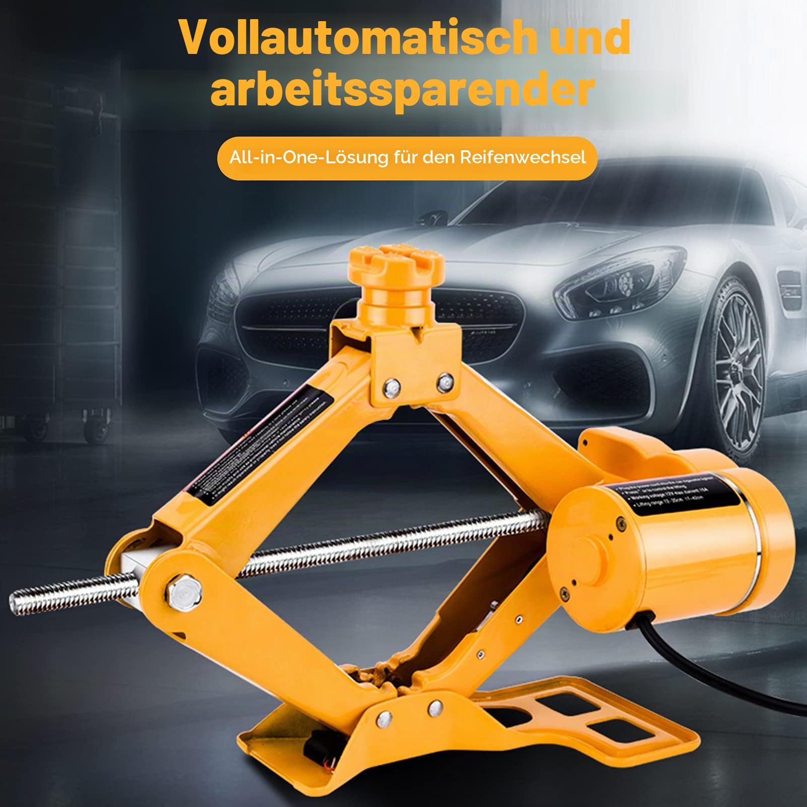 Elektrischer Wagenheber 3T, DC 12V Auto Heber mit Fernbedienung & Batterieklemmen, Hydraulischer Scherenwagenheber für Auto und SUV, mit Koffer & Zubehör