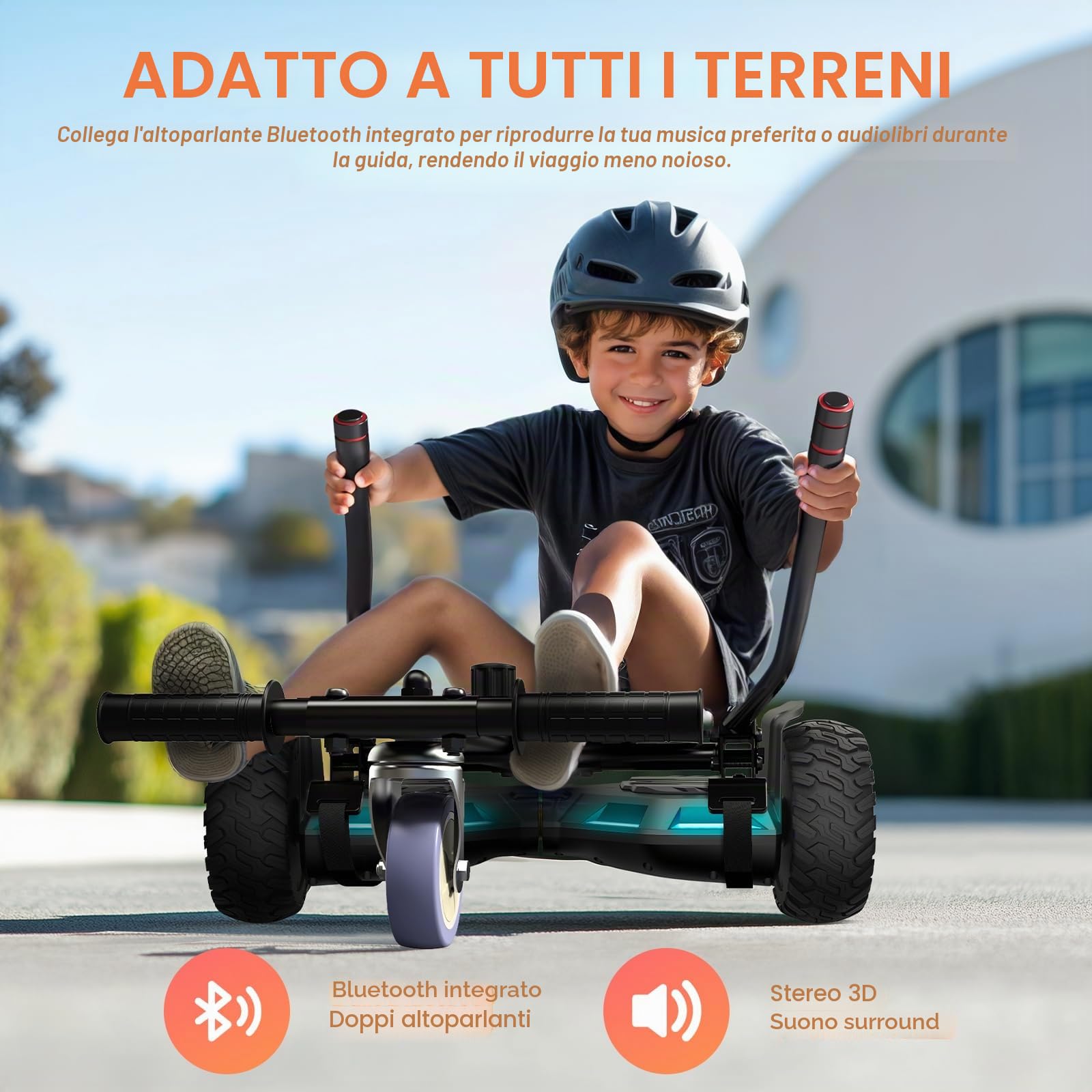 Scooter con seduta, 8,5" Hoverboard Go Kart Combo con luci LED colorate e Bluetooth, per bambini ragazzi ragazze adulti di tutte le età