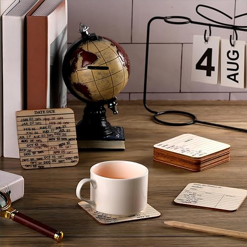 Miniatura 2 de 12 posavasos para tarjetas de biblioteca, regalos de club de libros, para tarjetas de fecha de vencimiento, para biblioteca, vintage, amantes de los