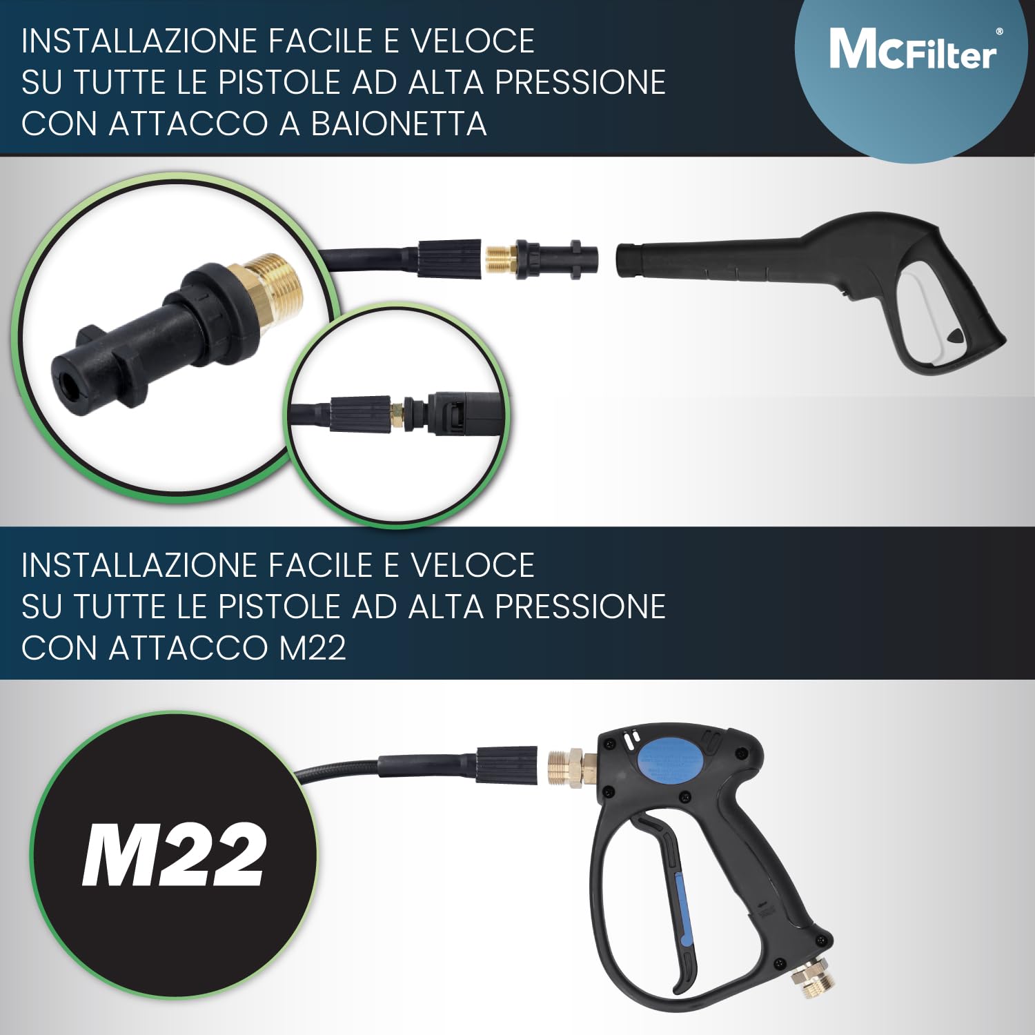 McFilter I Set di tubi universali per la pulizia dei tubi, 15 m, 200 bar, incluso sacchetto con adattatore, ugelli fissi + rotanti, compatibile con le idropulitrici Kärcher K2 K3 K4 K5 K6 K7