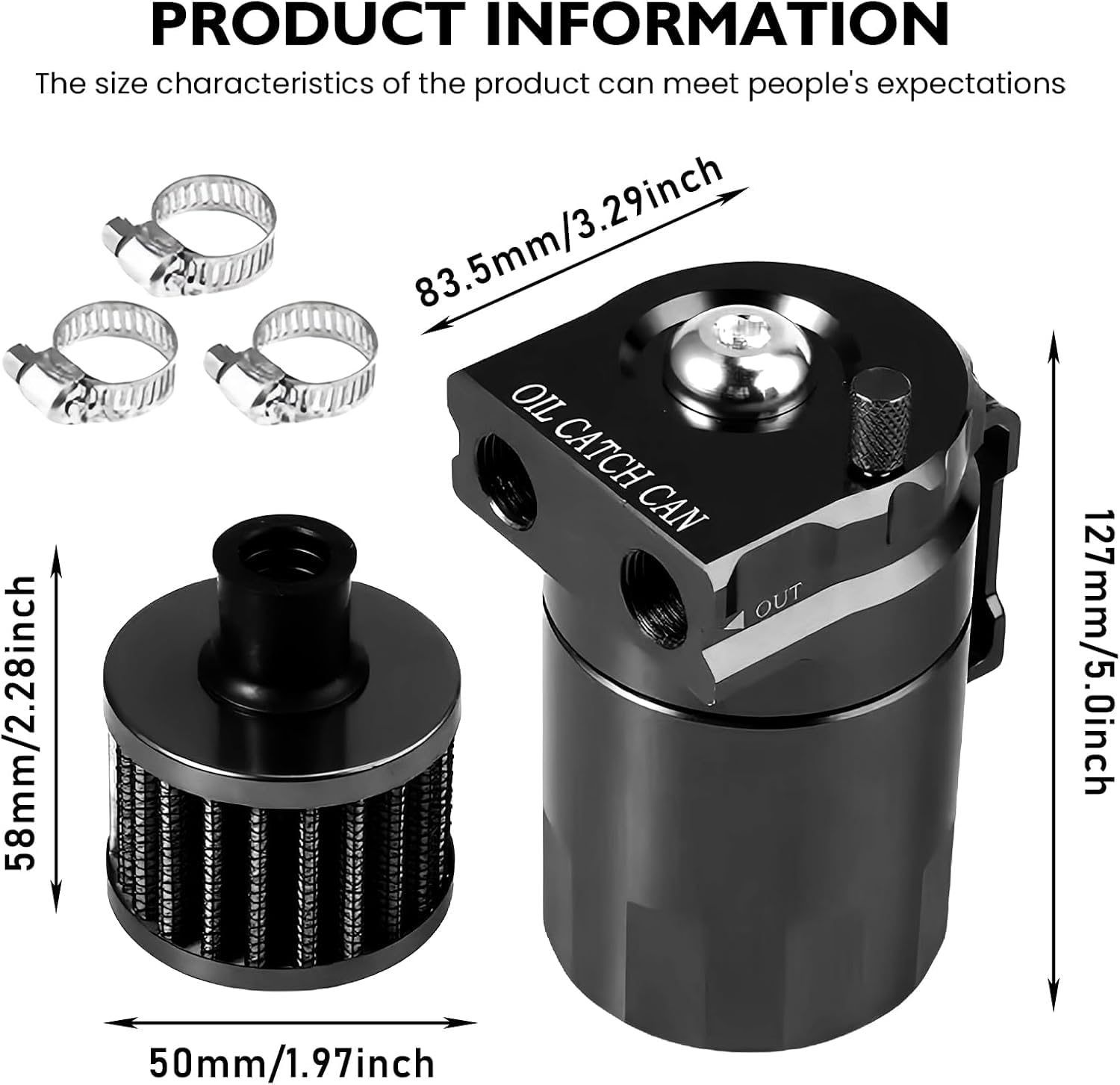 Aicharynic Réservoir de récupération d'huile avec filtre à air, canne à huile de 400ml, réservoir de récupération d'huile en aluminium, réservoir à huile, réservoir de voiture avec accessoires, tuyau