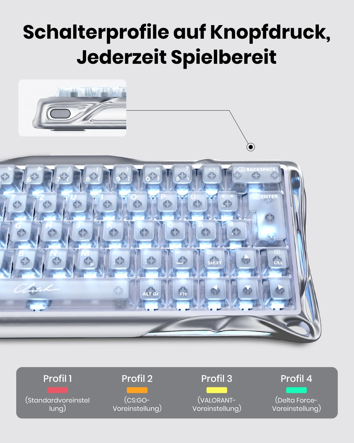 GravaStar Mercury V60 Pro 60% klawiatura gaming z efektem Hall, klawiatura Rapid Trigger z 8000 Hz, przełączniki magnetyczne, Snap Tap, aluminiowa CNC, RGB, do FPS, CS2, PC/Mac (Silver Frost, QWERTZ)