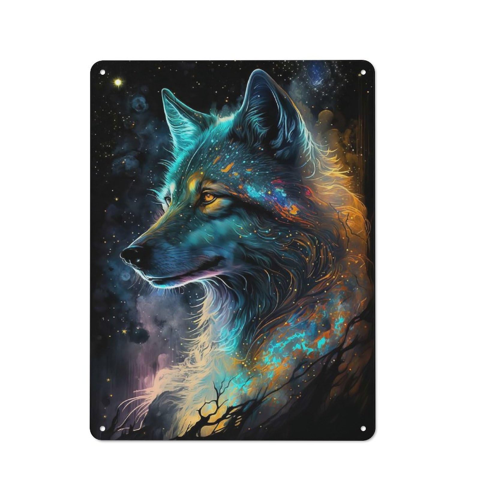 Junmoney Nebula Wolf V8 Warehouse Style Decorative Metal Plaque 40X30cm, Industrial Wall Decor For Loft, Studio, Office Or Creative Room