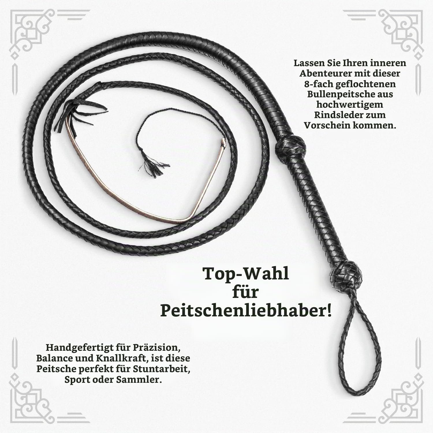 Indiana Jones Style Bullwhip Echtes Rindsleder, Reitpeitsche, schwarz, 0,9 m, 1,2 m, 1,8 m und 2,4 m lang für Reitsport