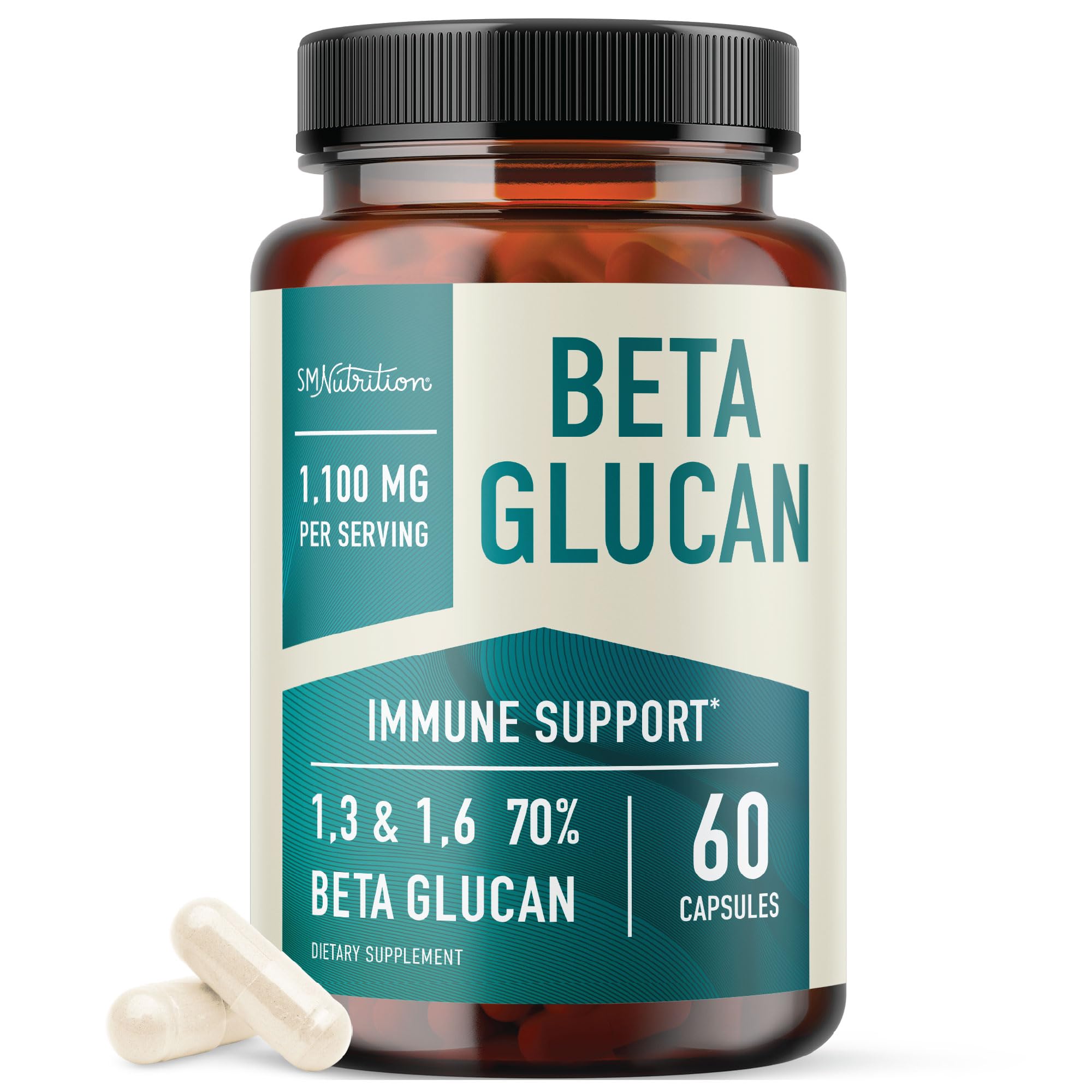 Smoky Mountain Naturals Beta Glucan Capsules - 1100mg (60 Capsules) - Beta Glucans 1,3, 1,6 D for Immune Support, Immune System, Immune Health* - Third-Party d, GMP, Non-GMO, Gluten-Free