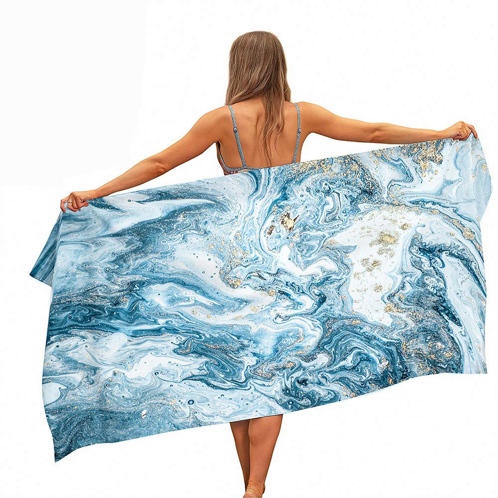 Surwin Girls Sea Blue Marble Printed Large Beach Towel Microfibre Bath Towel Quick Dry Lightweight Summer Towels For Travel, Swim, Camping, Fitness, Sports, Yoga (,70X150cm)