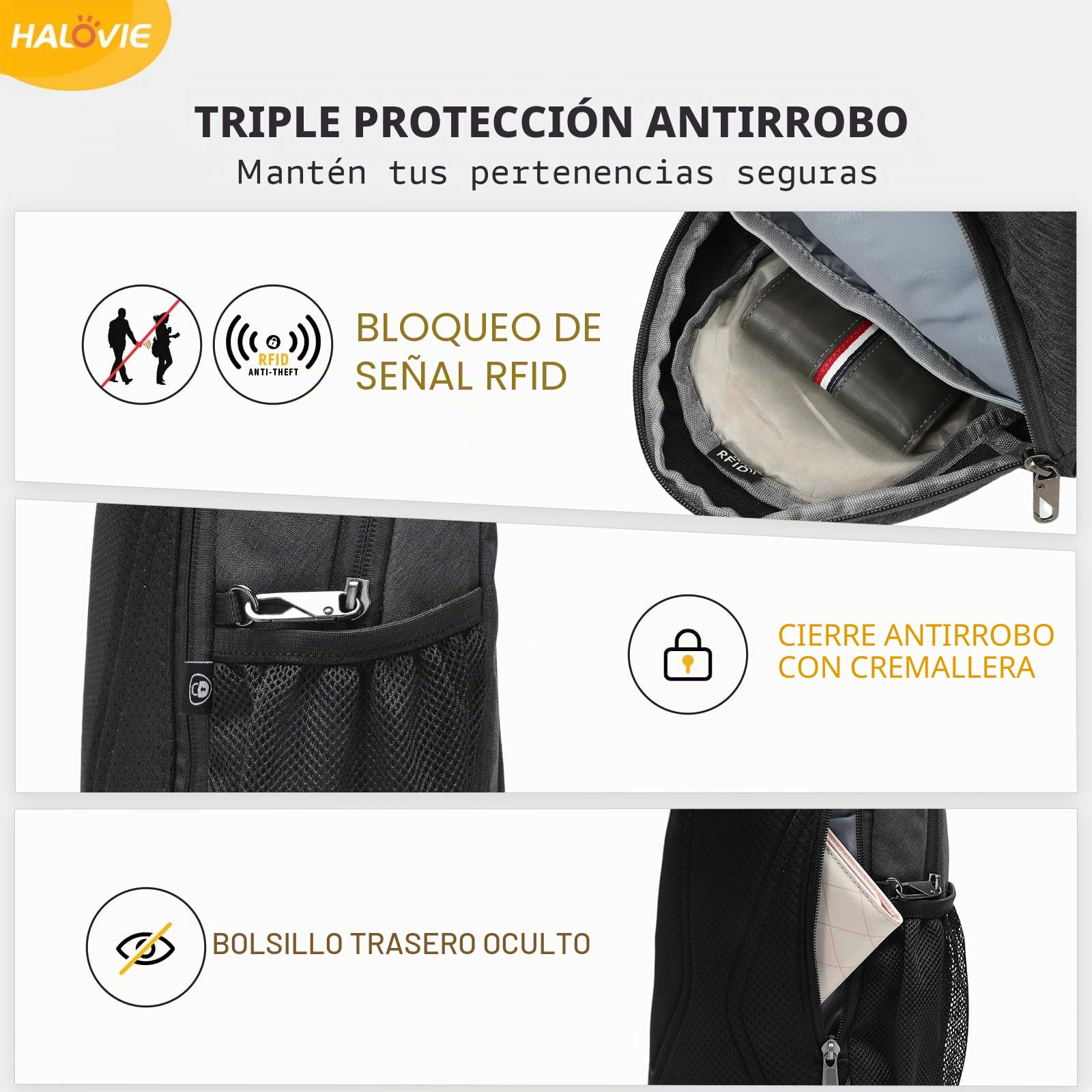 HALOVIE Mochila Bandolera Antirrobo Mochilas Cruzadas Bolsa de Pecho Ligera Bolso Bandolera para Hombre y Mujer Sling Bag Pequeño para Viaje Senderismo