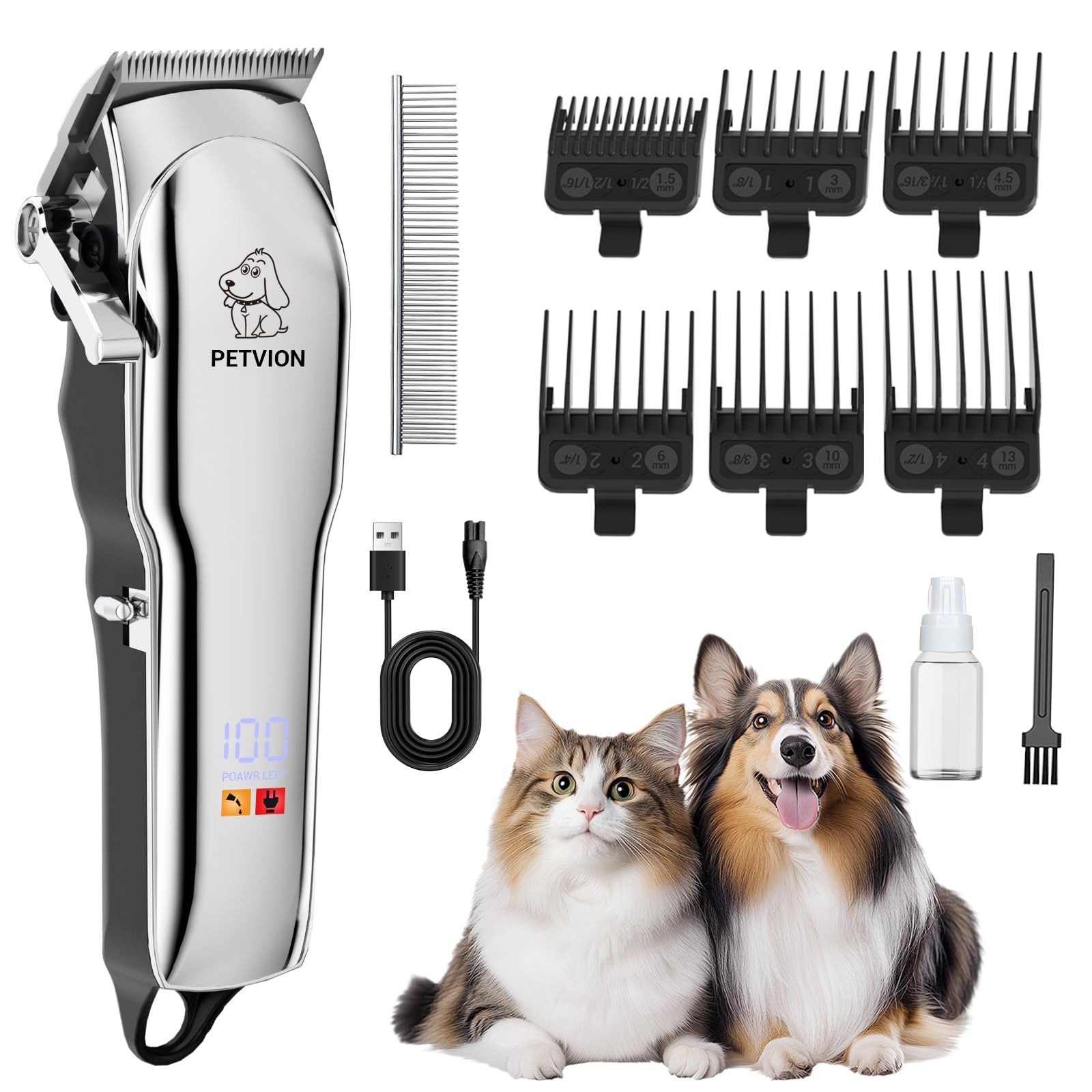 Tosatrice per Cani e Gatti Professionale Silenziosa wireless Display LED | Tosatrice per Animali per Pelo Lungo e Folto Lame in Acciaio Inox 6 Pettini Guida Motore 7000 RPM Kit Toelettatura Animali