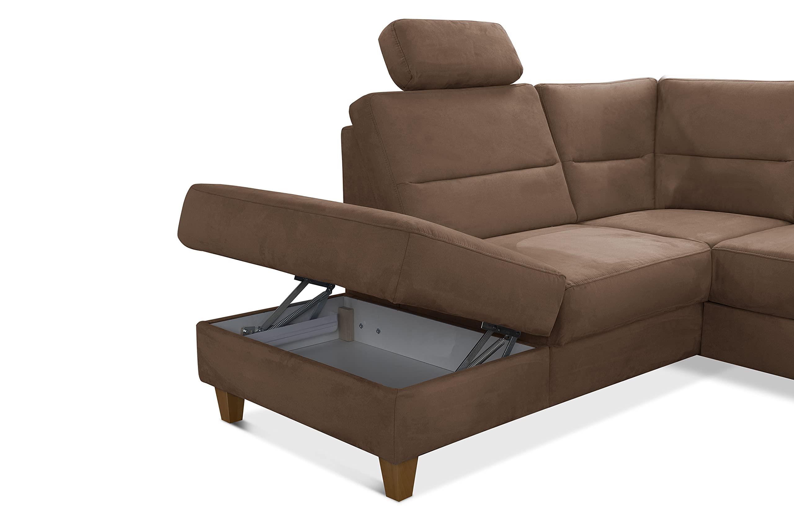 CAVADORE Wohnlandschaft Palera / Federkern-Sofa in U-Form im Landhausstil / 314 x 89 x 212 / Mikrofaser in Lederoptik, Dunkelgrau