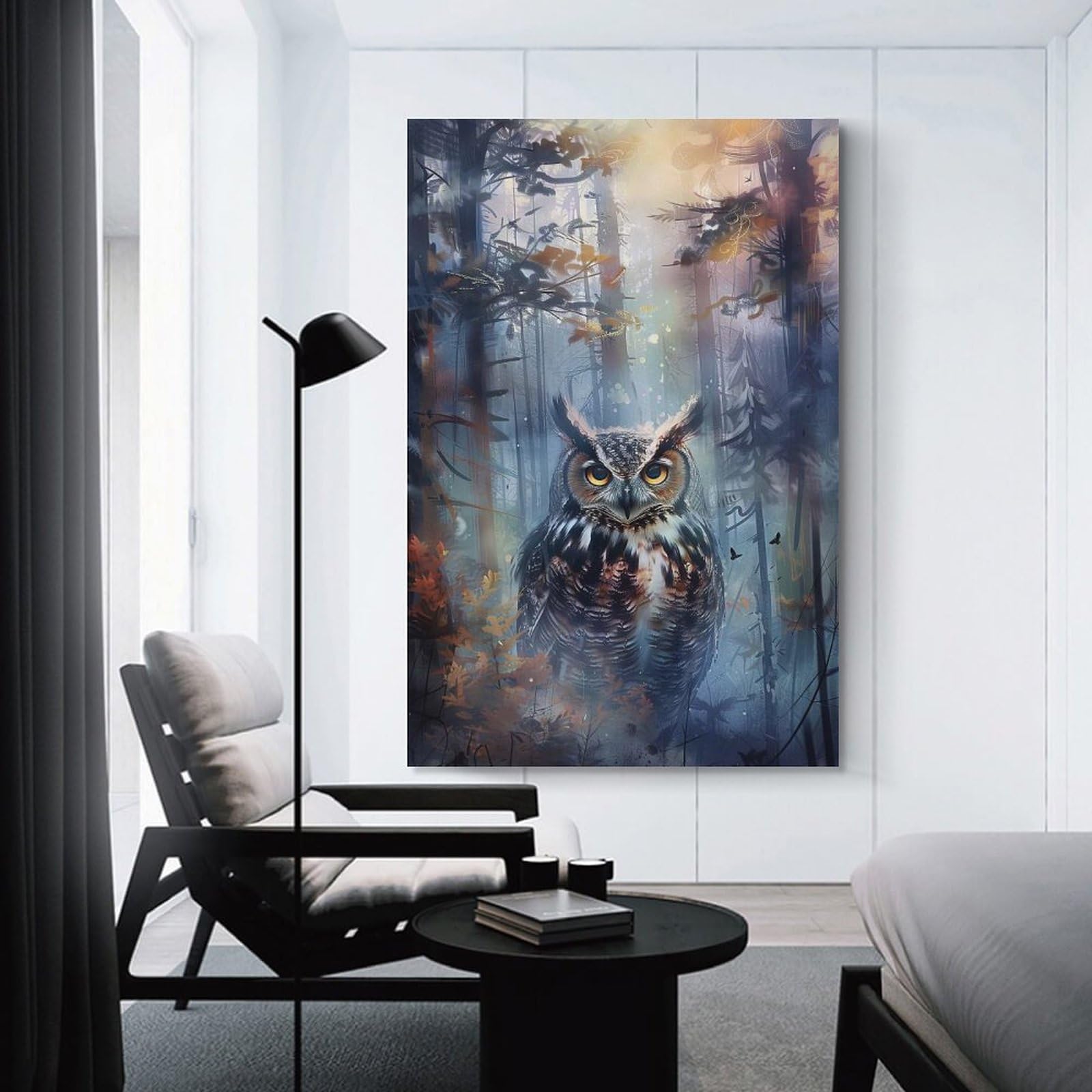 Junmoney Wise Owl in Misty Forest Home Decor Wall Art, 24x36inch(60x90cm), for Flats, Guest Rooms Or Compact Rooms, Stylish Wall Art for Fresh Spaces
