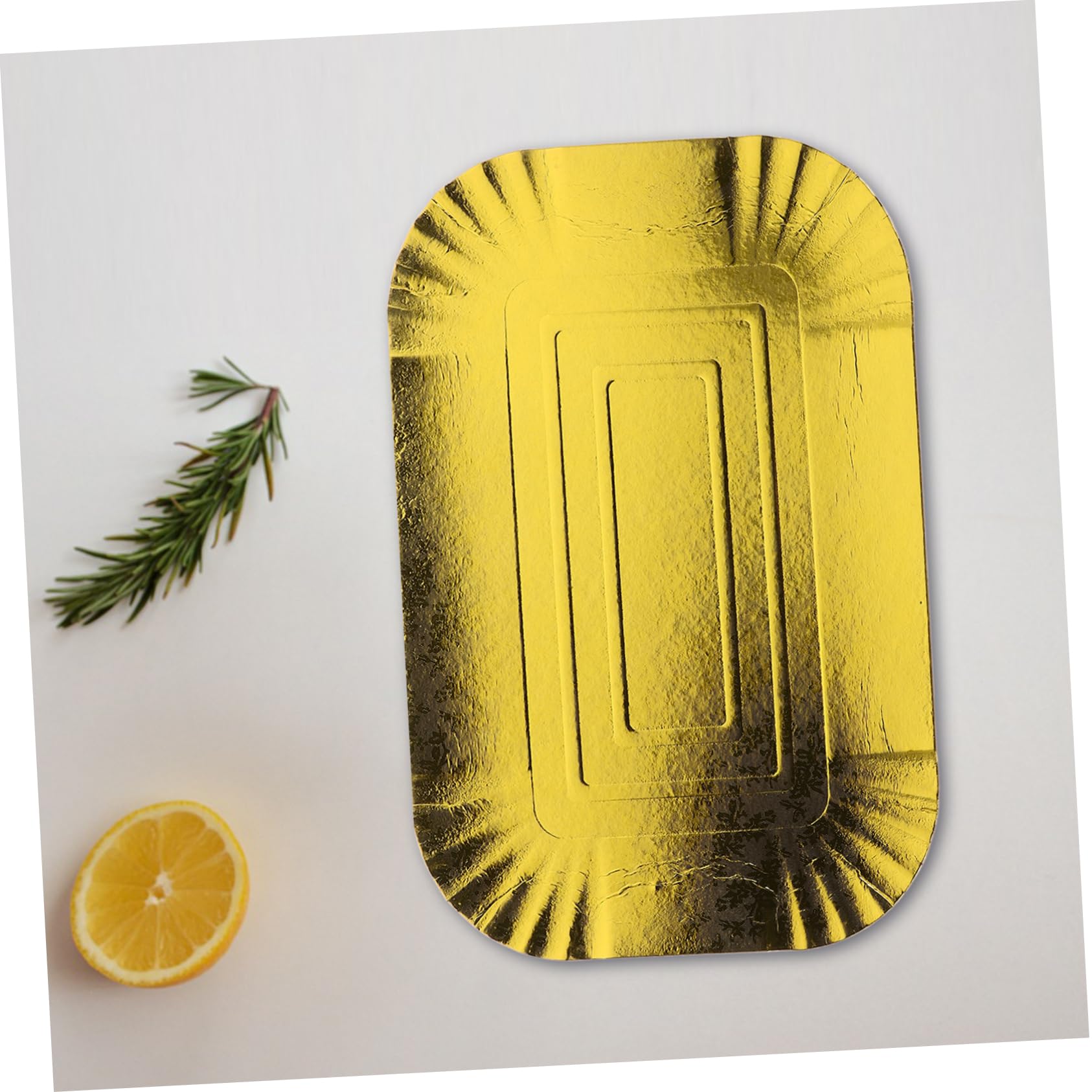 10 Platos Desechables de Papel Aluminio Dorado Diseño Liso, Bandeja Desechable para Banquetes y Hoteles, Material Resistente y Elegante