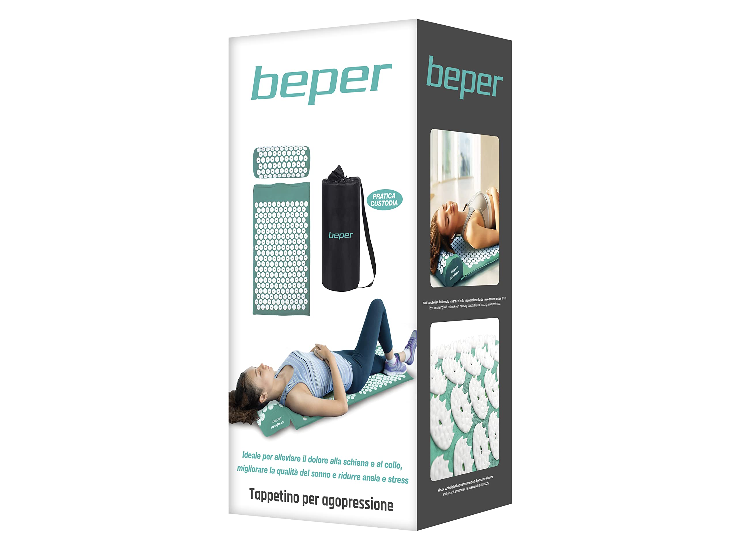 BEPER C301ACC001 Tapis d'acupression avec Coussin Tapis d'acupression, Amovible, Lavable, Tissu de Coton, Réduit Les tensions Musculaires, Le Stress, Améliore la Circulation.