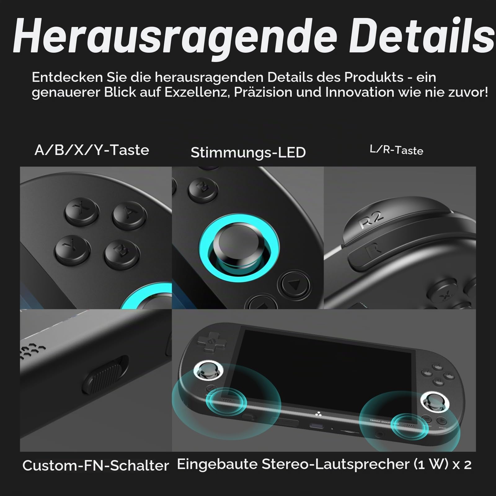 TRIMUI Smart Pro Handheld-Spielkonsole, 5000 mAh Akku, 128 GB interner Speicher mit 15.000 Spielen, Linux-System, 5-Zoll-IPS-HD-Bildschirm, RGB-Dual-Joystick-Design (Grau,128g)