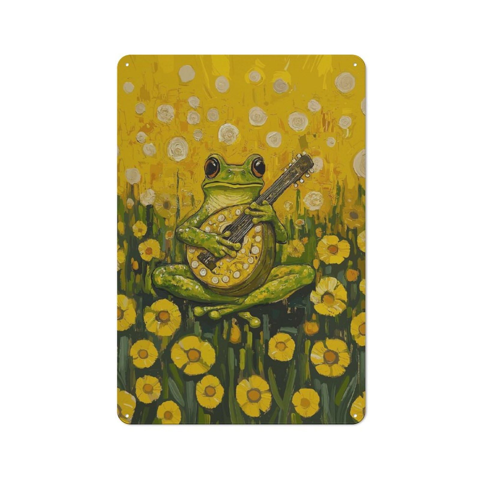 Junmoney Frog Playing Mandolin Old Style Vintage Metal Sign 30X20cm, Bar Wall Plaque For Pub, Home Bar, Shed Or Man Cave