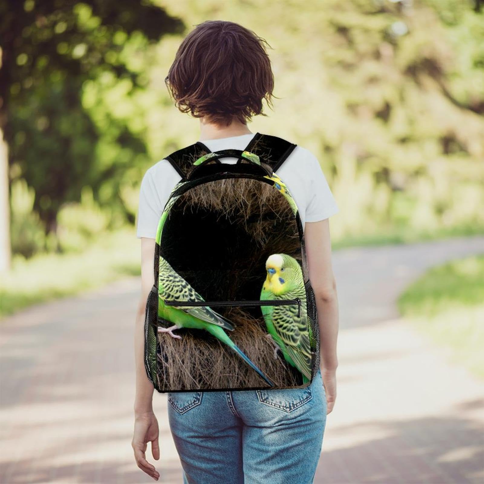 Melopsittacus - Zaino scolastico per uomo e donna, borsa da viaggio per computer portatile, leggera, zaino per libri casual