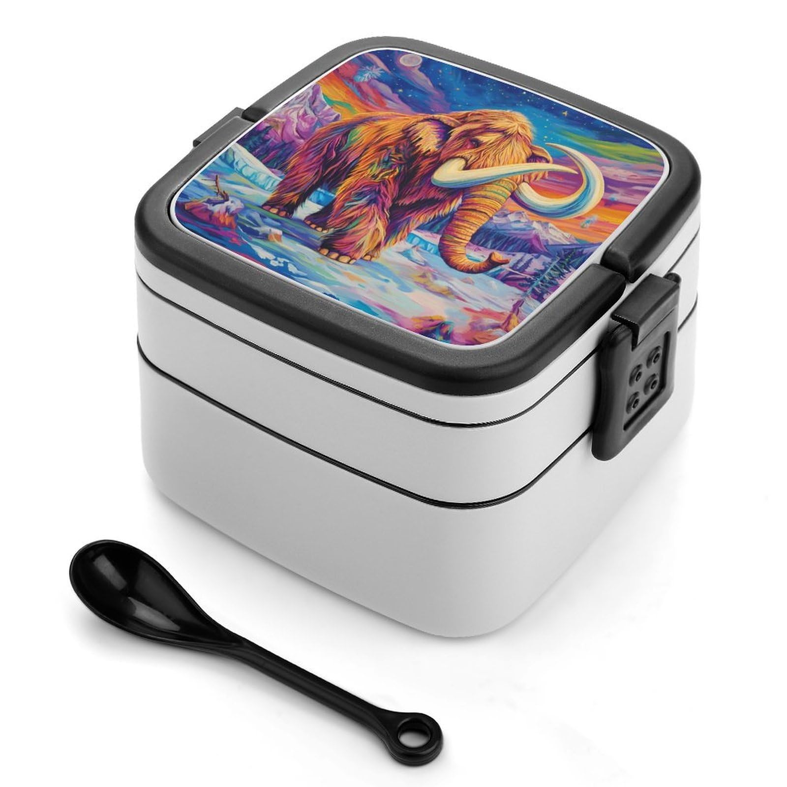 CGSBNGHA Woolly Mammoth on Ice Bento Lunch Box 2 Layer Lunchbox Food Container for Adults Office