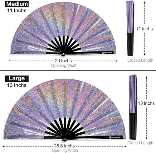Miniatura 3 de Ventilador grande para rave, ventilador de mano plegable Clack con tela de primera calidad, marco de bambú grueso para hombres y mujeres, regalo