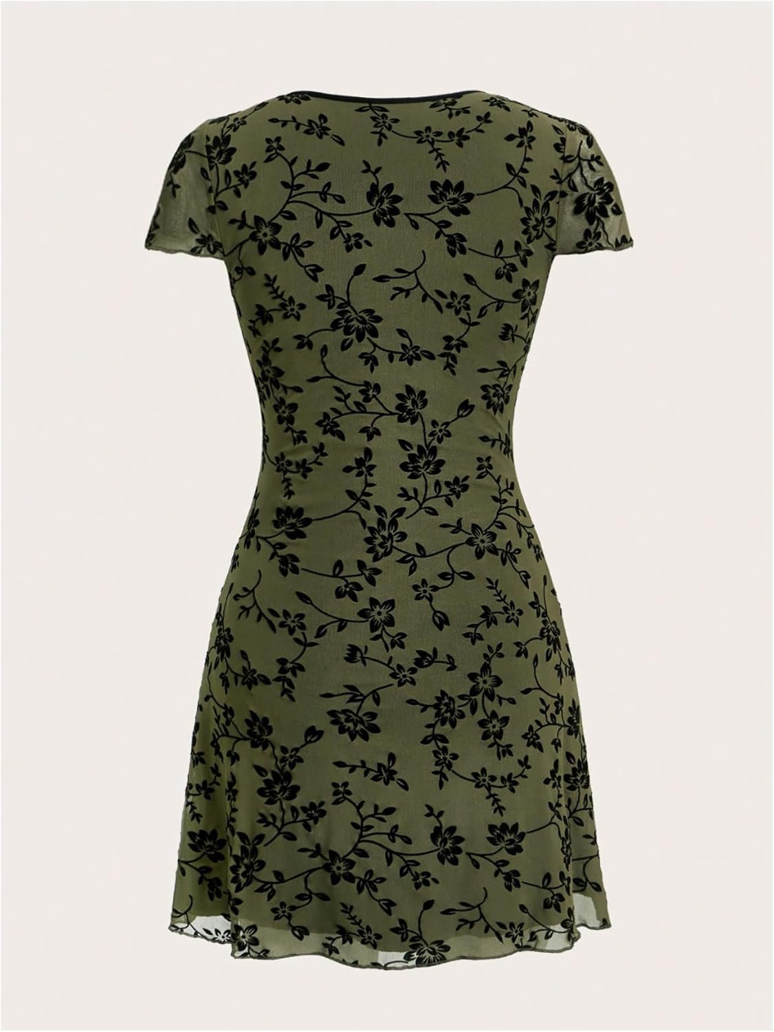 SHENHE Women's Y2k Floral Print Deep V Neck Short Sleeve Fit and Flare Vintage Mini Dress - Image 4