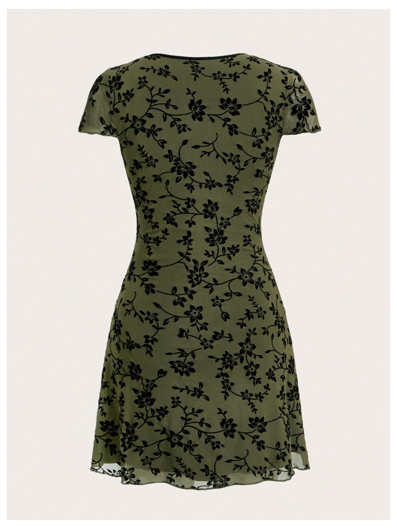 SHENHE Women's Y2k Floral Print Deep V Neck Short Sleeve Fit and Flare Vintage Mini Dress