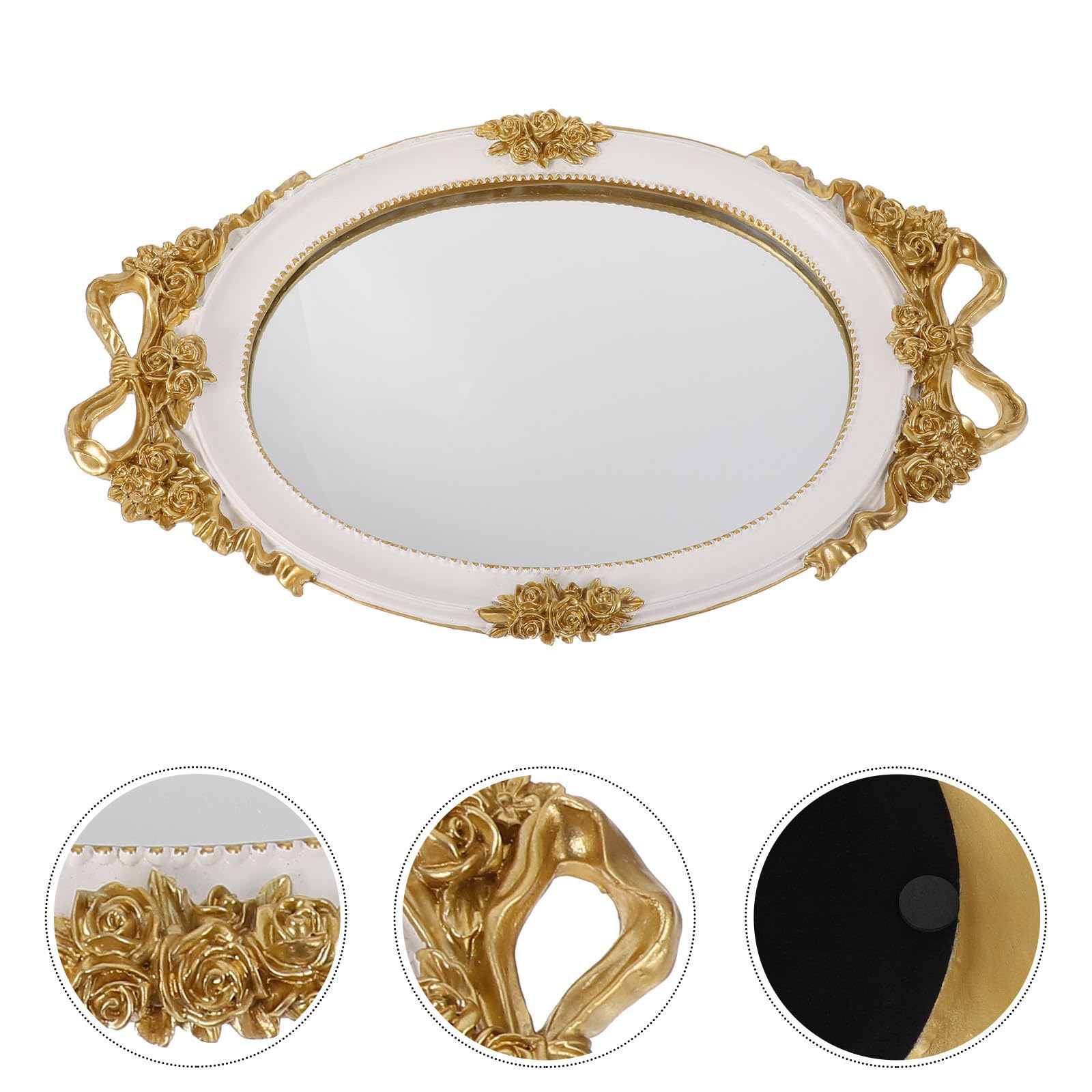 Bandeja Decorativa Retro de Espejo Ovalada para Postres y Joyas