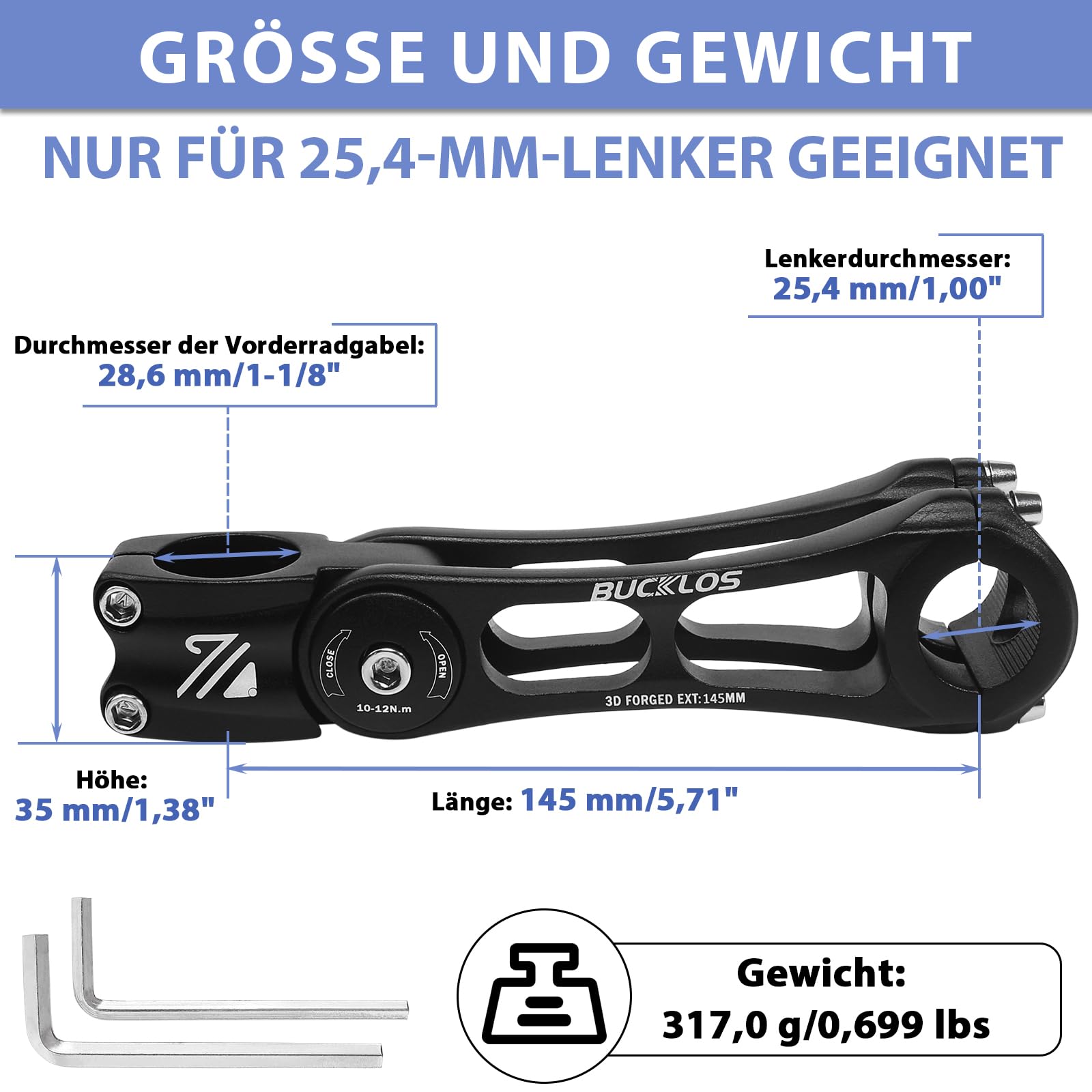 Fahrradlenker Vorbau, Lenkererhöhung Fahrrad 31.8mm/25.4,90mm/110mm/130mm/145mm,Fahrradvorbau-Riser zur Winkelverstellung,Fahrrad Lenker Erhöhen für MTB